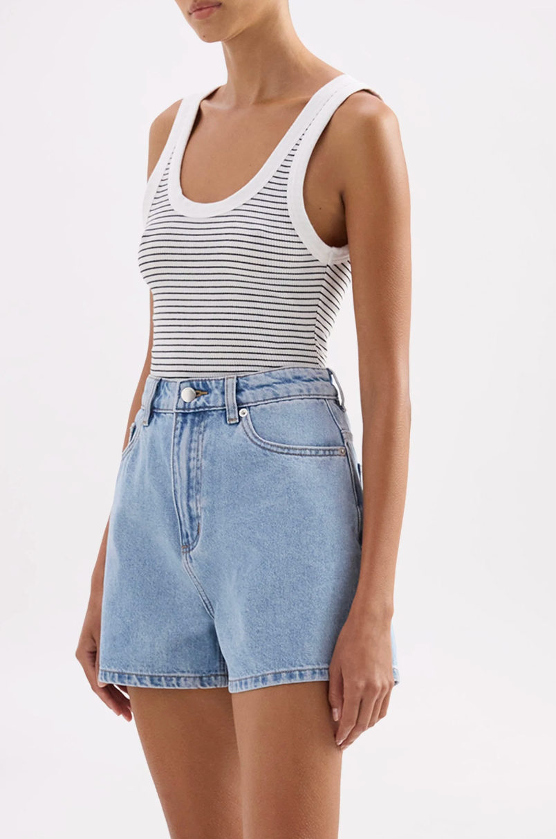 Nude Lucy Organic Stripe Rib Singlet - White Stripe