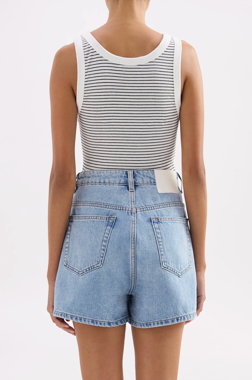 Nude Lucy Organic Stripe Rib Singlet - White Stripe