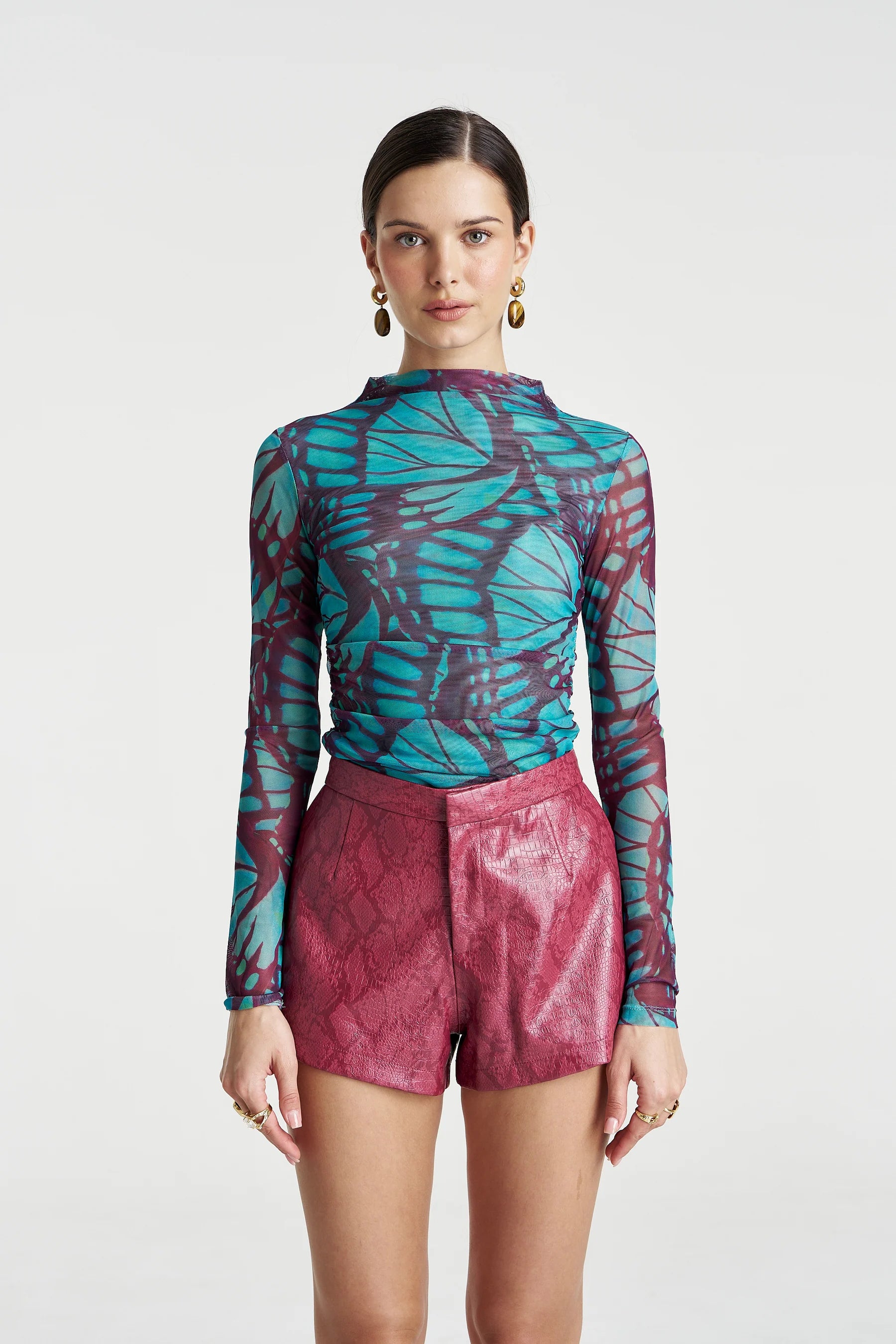 Summi Summi Mesh LS Rouched Skivvy - Jade Butterfly COMING SOON