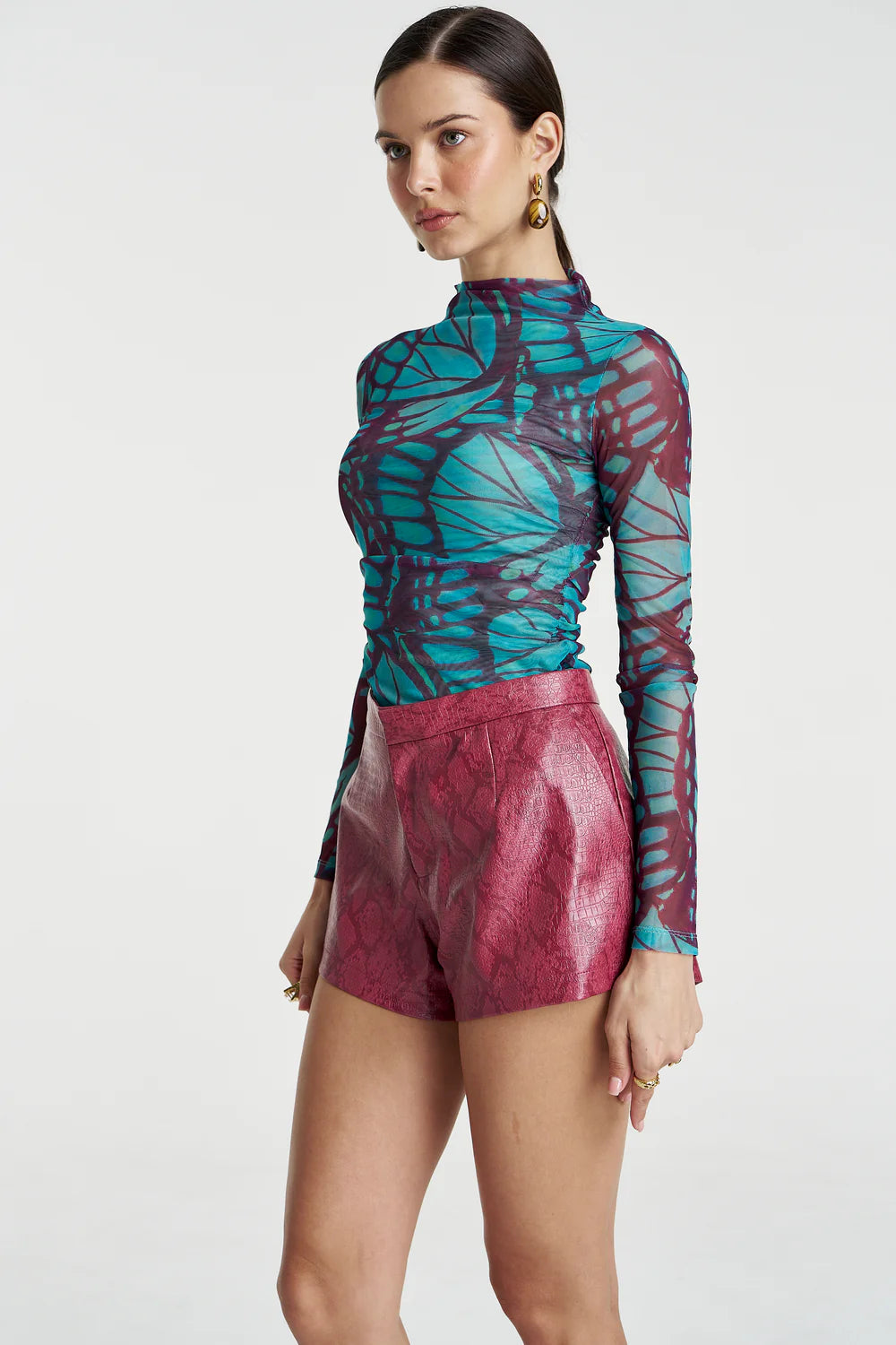 Summi Summi Mesh LS Rouched Skivvy - Jade Butterfly COMING SOON