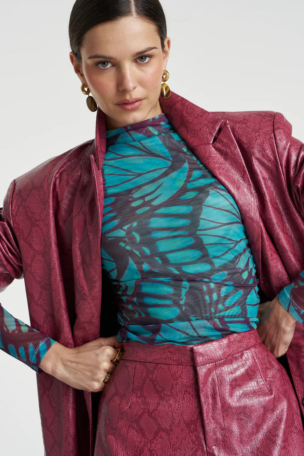 Summi Summi Mesh LS Rouched Skivvy - Jade Butterfly COMING SOON
