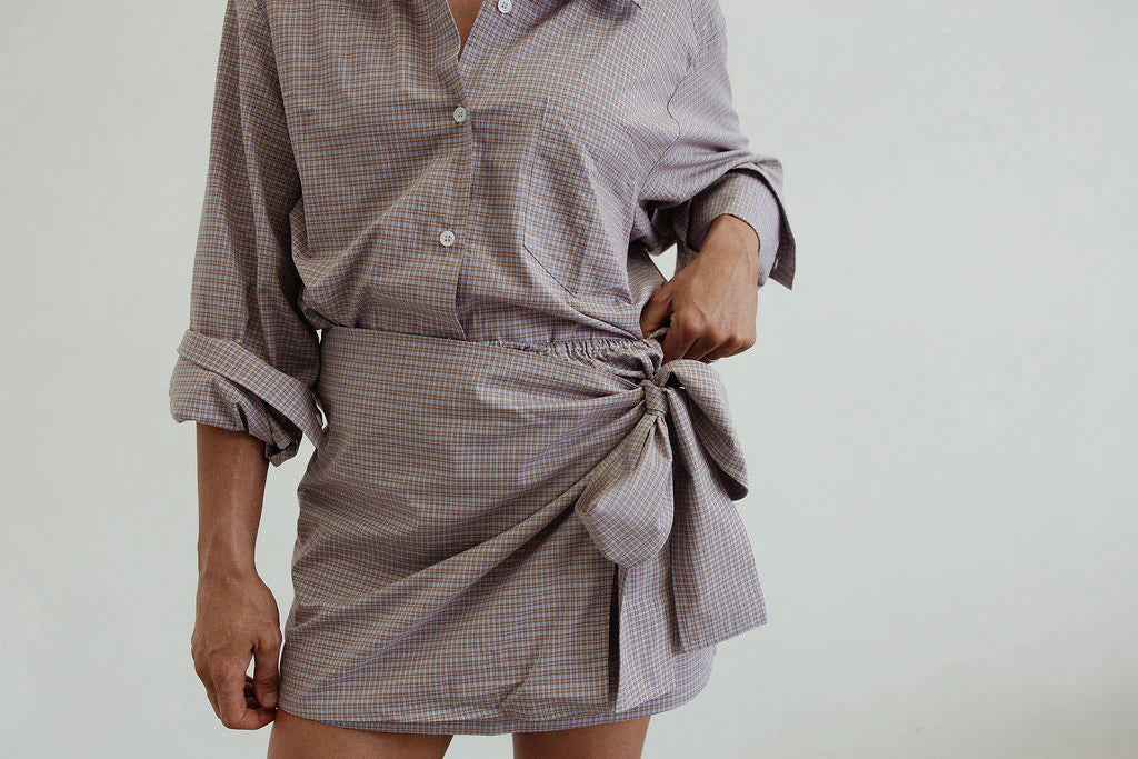 By Billie Tide Side Skirt - Blue/Brown Check