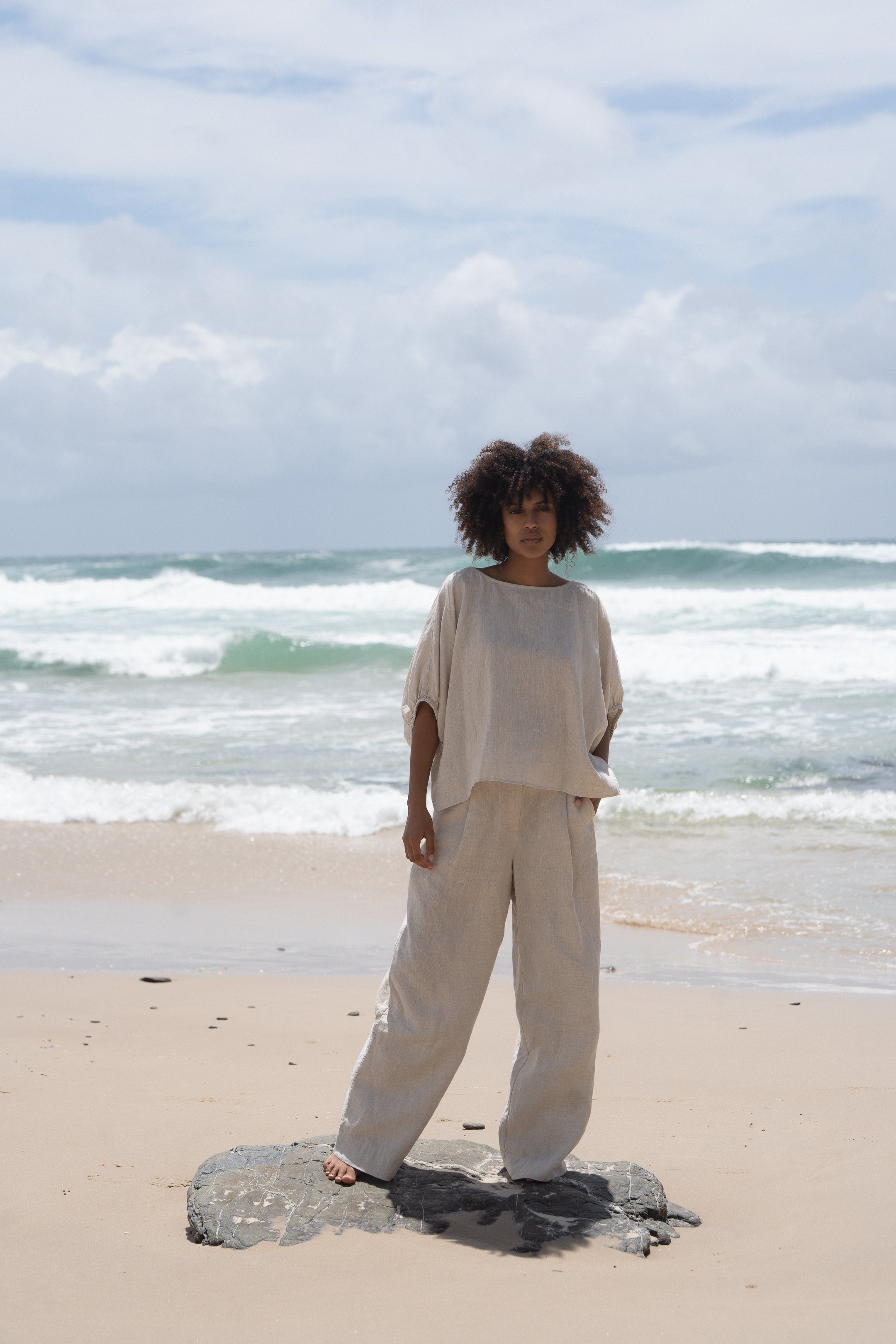 Lilly Pilly Tina Linen Top - Oatmeal