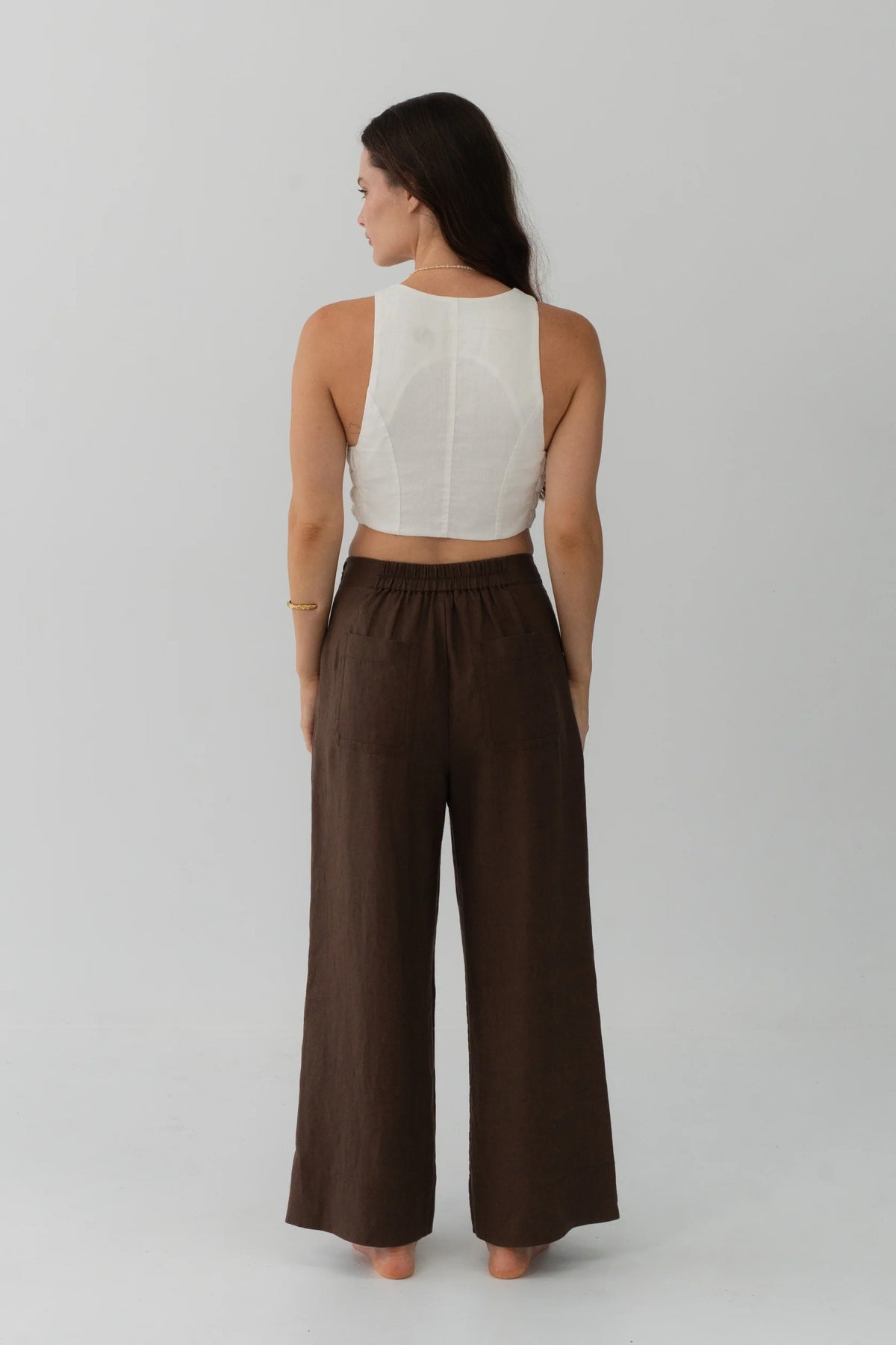 Lilly Pilly Ivy Linen Crop Pant - Chocolate
