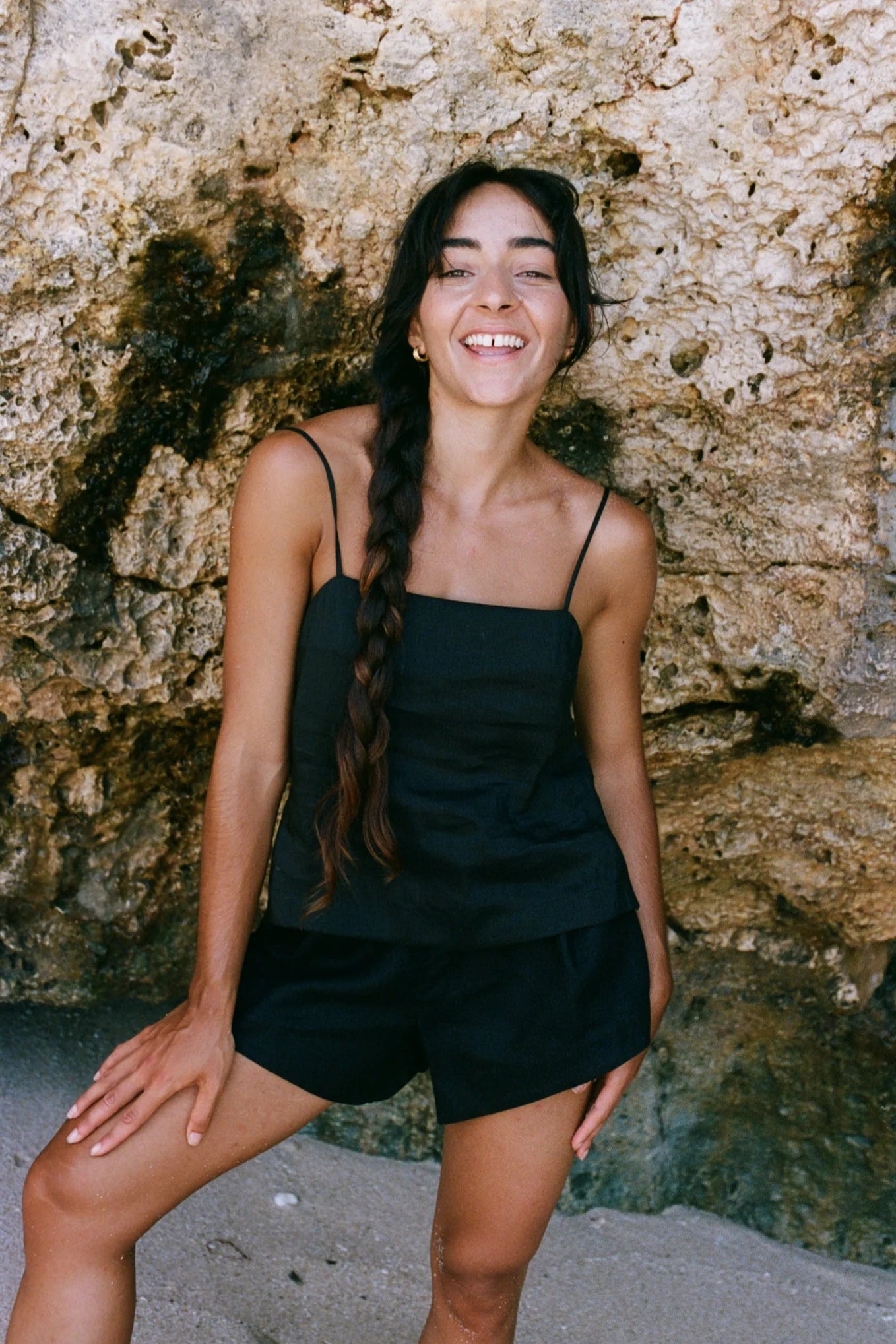 Lilly Pilly Rosa Linen Silk Cami - Black