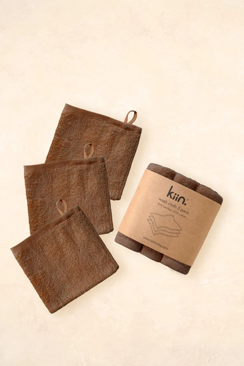 Kiin Wash Cloths 3 Pack - Chocolate