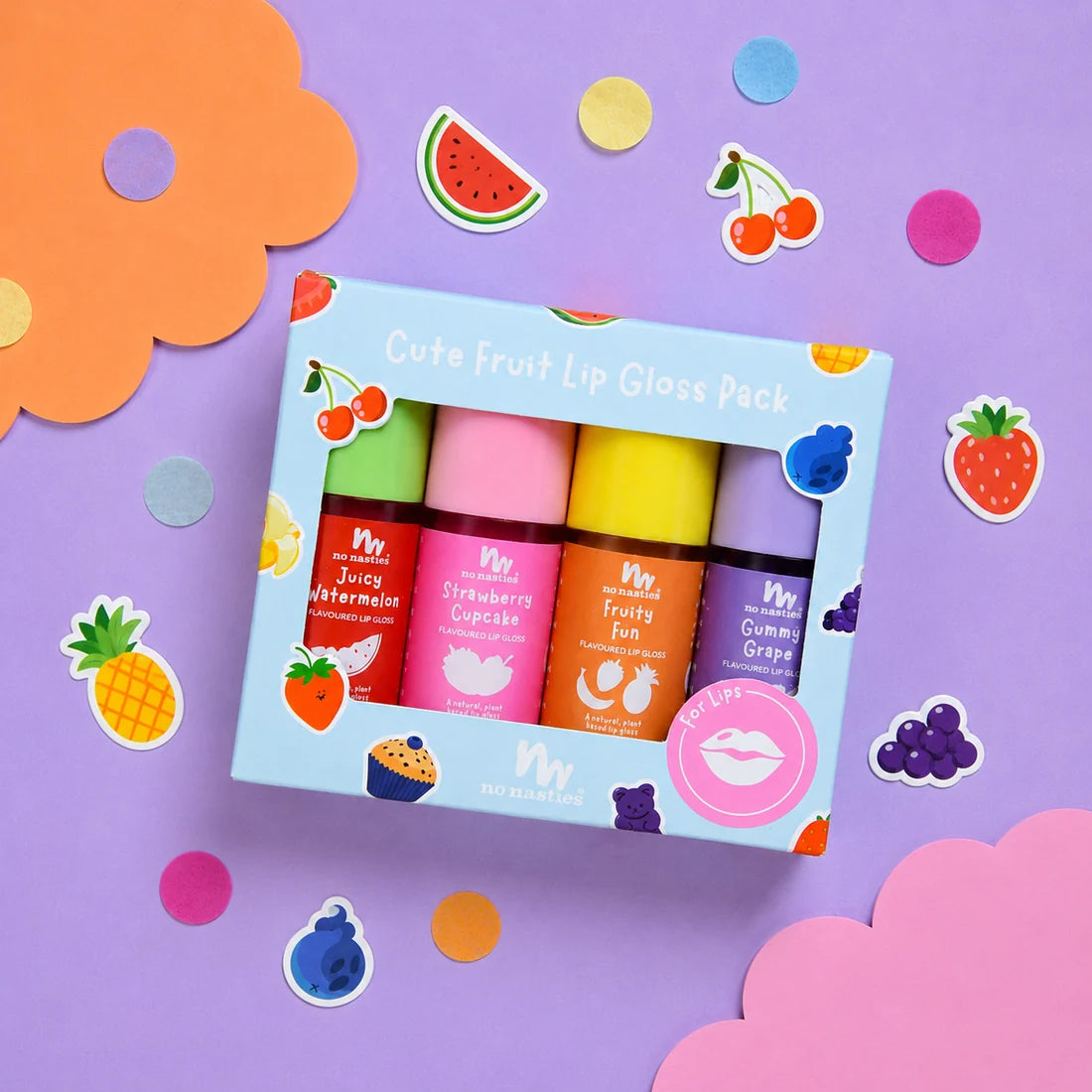 No Nasties Cute Fruit Natural Kids Lip Gloss Gift Set