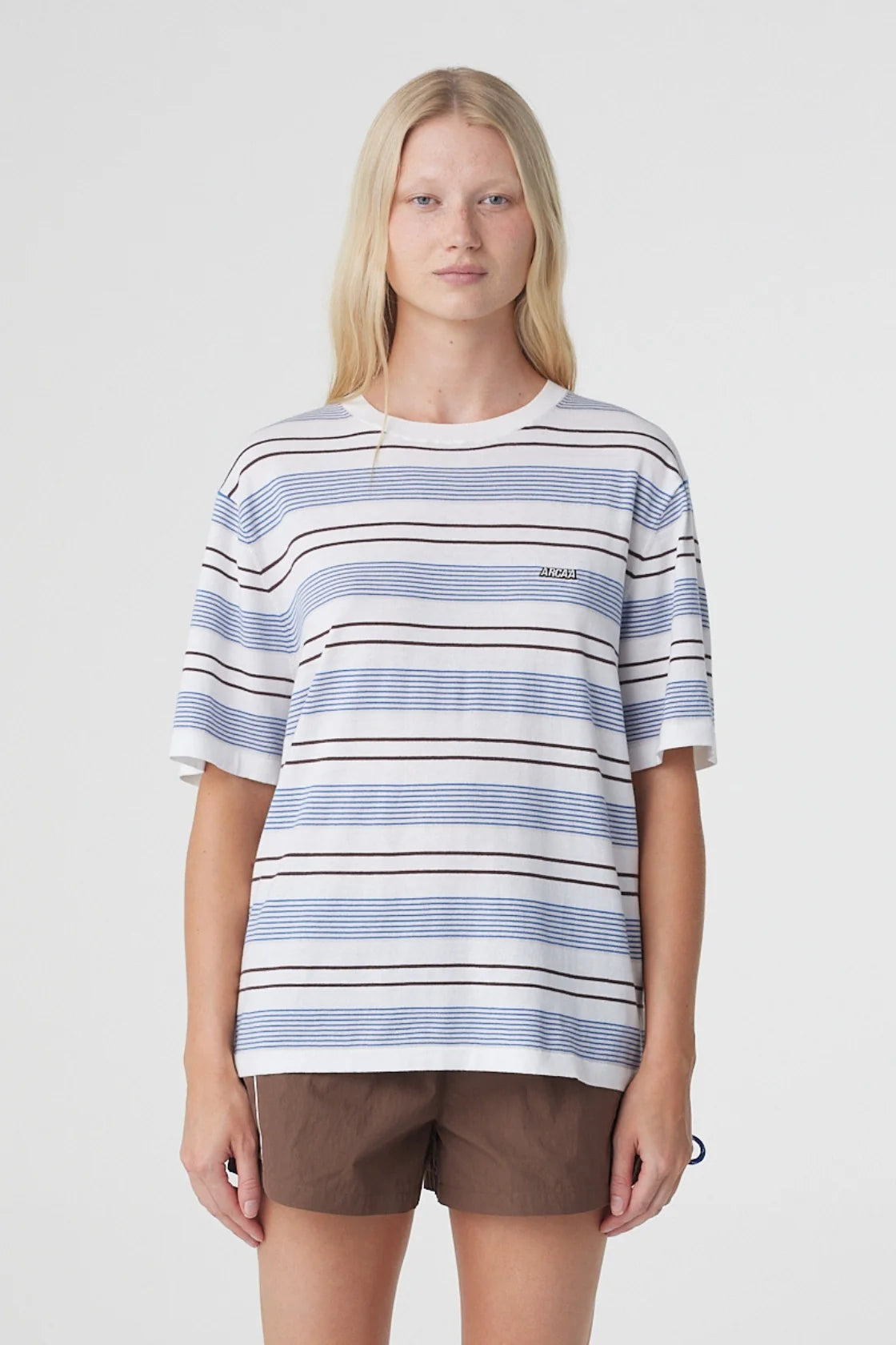 Arcaa Noor Tee - White & Blue Retro Stripe