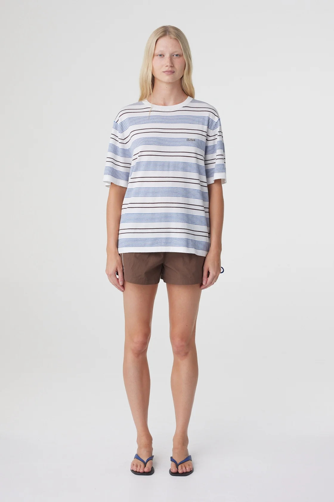 Arcaa Noor Tee - White & Blue Retro Stripe
