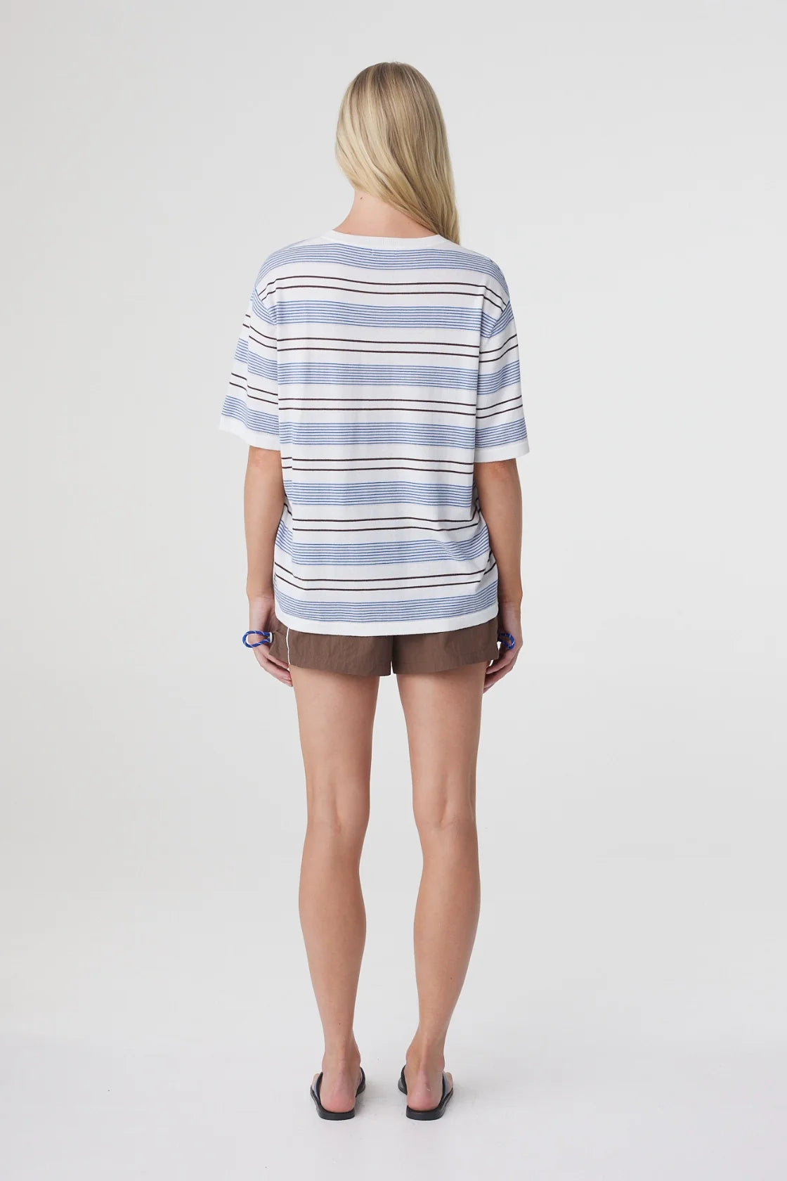 Arcaa Noor Tee - White & Blue Retro Stripe