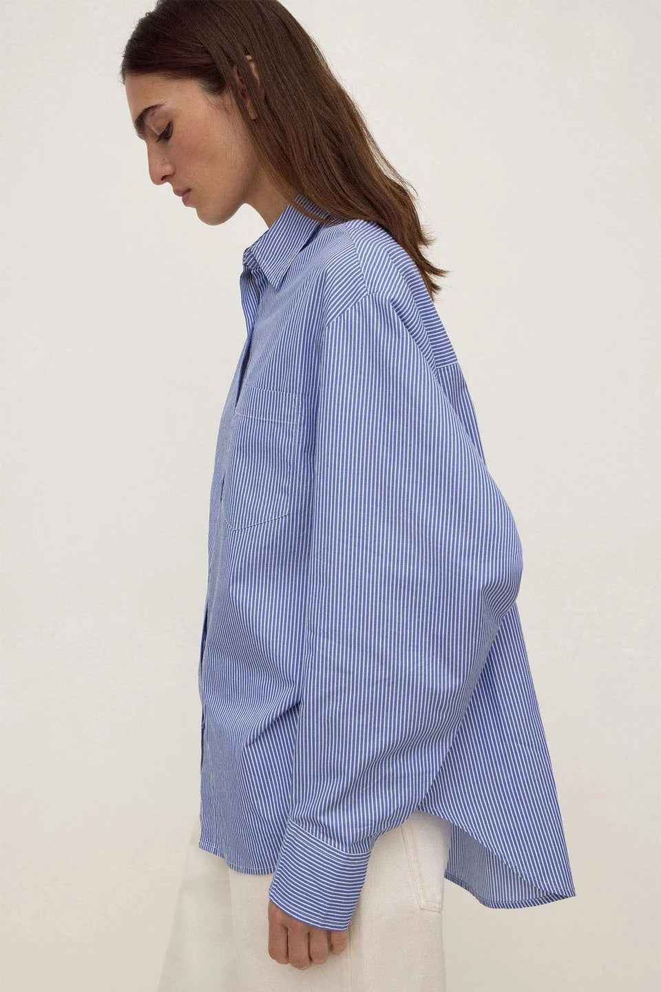 Assembly Ava Stripe Cotton Poplin Shirt - Navy Stripe
