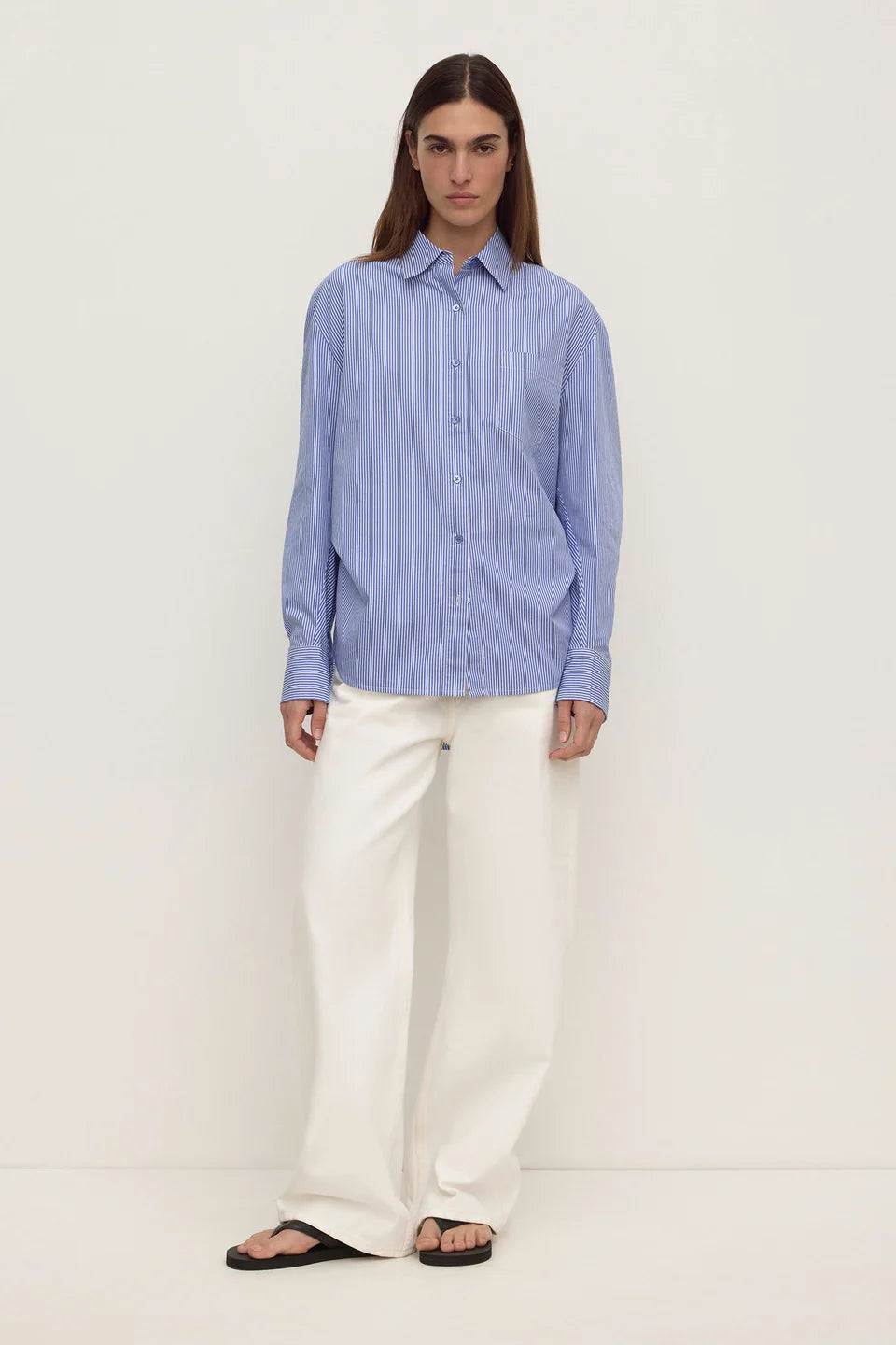 Assembly Ava Stripe Cotton Poplin Shirt - Navy Stripe