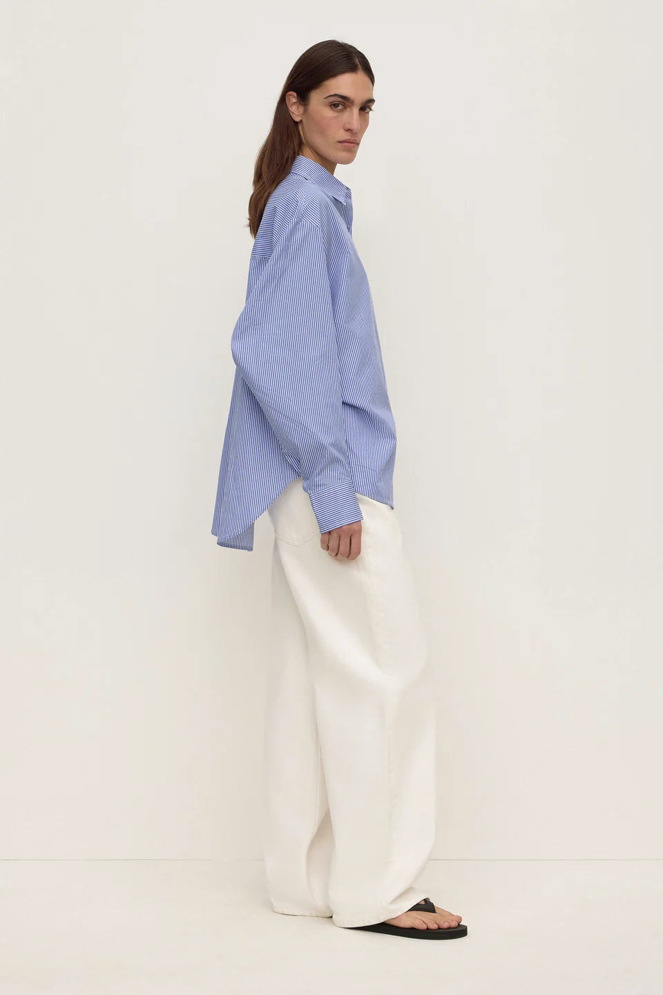 Assembly Ava Stripe Cotton Poplin Shirt - Navy Stripe
