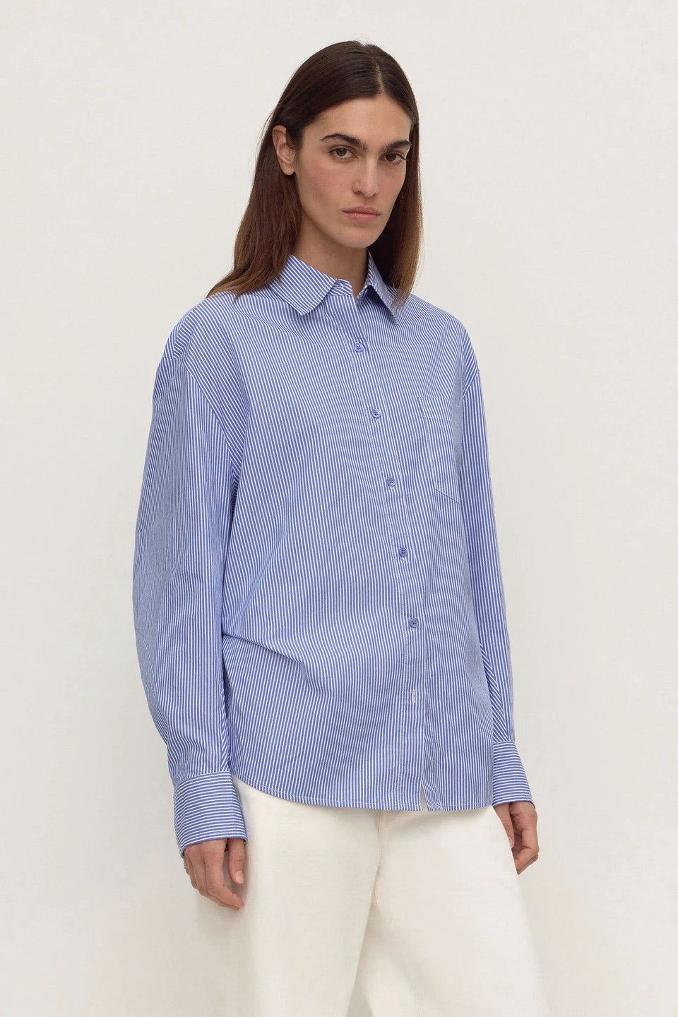 Assembly Ava Stripe Cotton Poplin Shirt - Navy Stripe