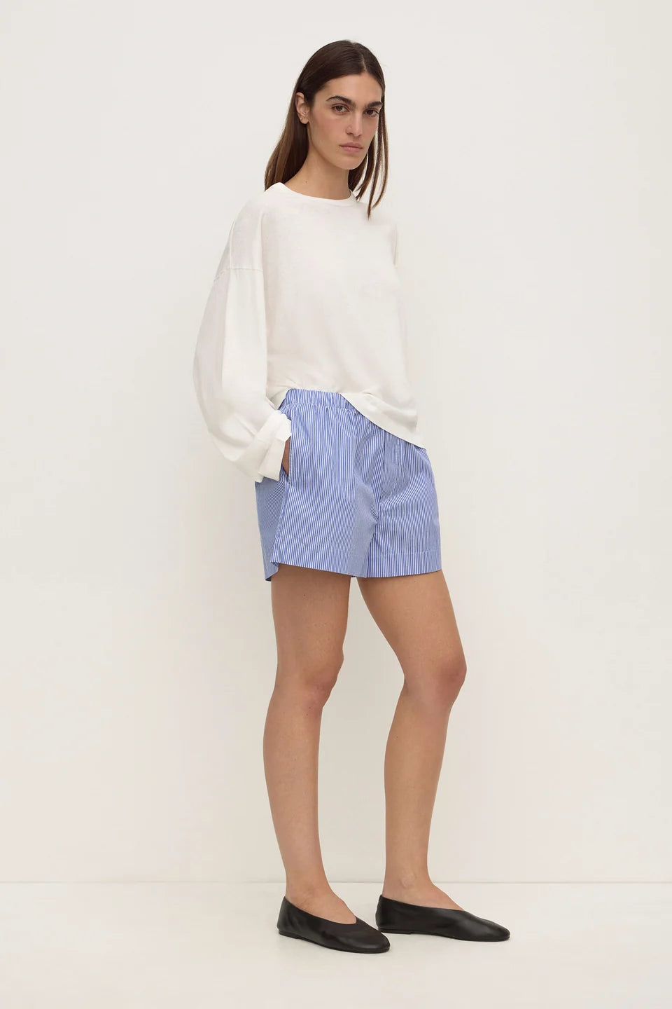Assembly Ava Stripe Cotton Poplin Short - Navy Stripe