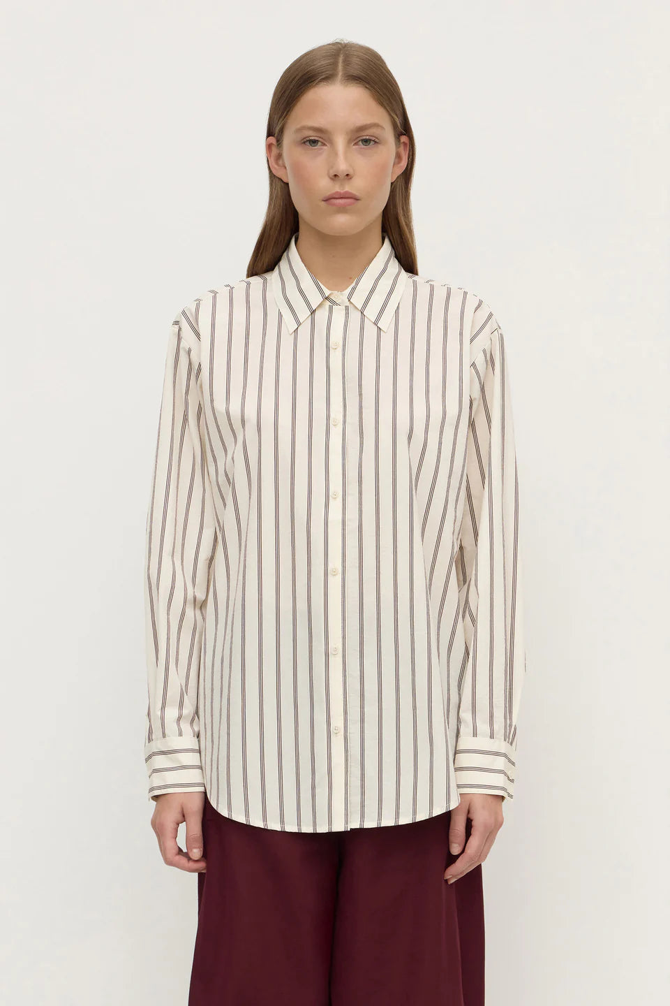 Assembly Label Amaro Italian Stripe Shirt - Merlot/White
