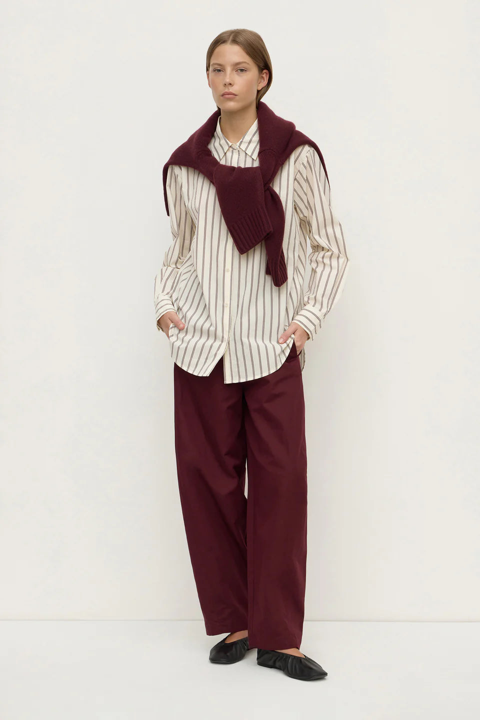 Assembly Label Amaro Italian Stripe Shirt - Merlot/White