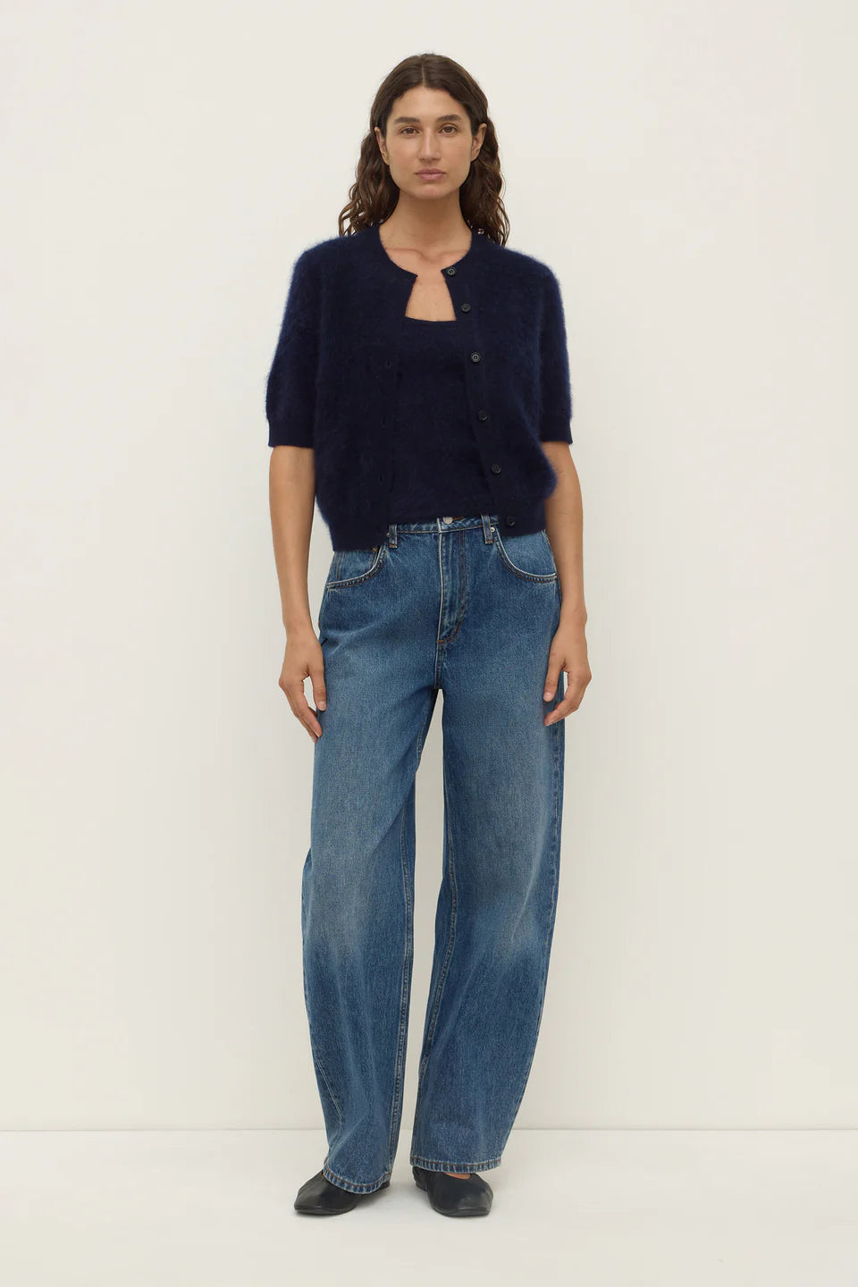 Assembly Label Carina Wool Short Sleeve Cardigan - True Navy