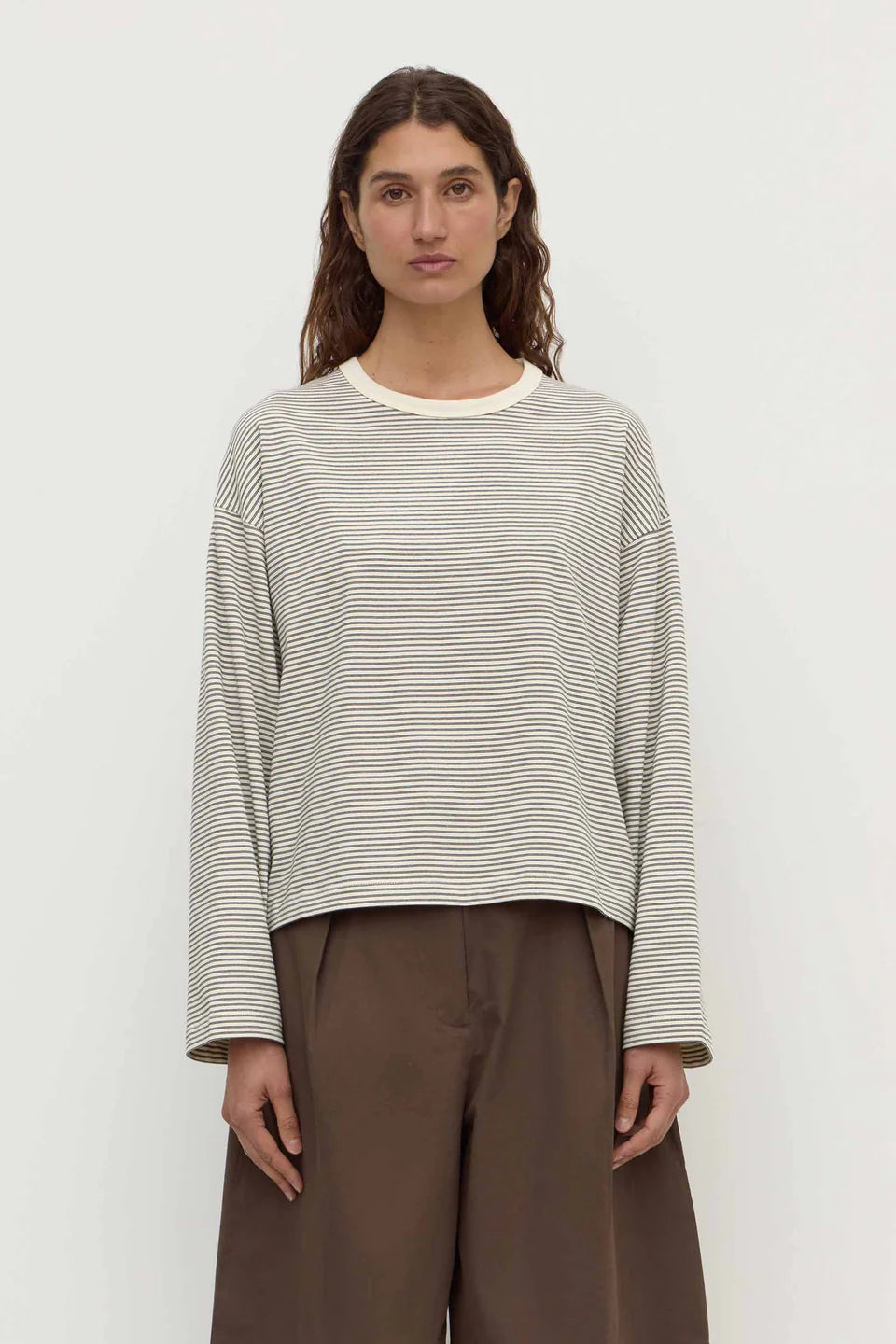 Assembly Label Malone Cropped Stripe Long Sleeve Tee - Cream/Black