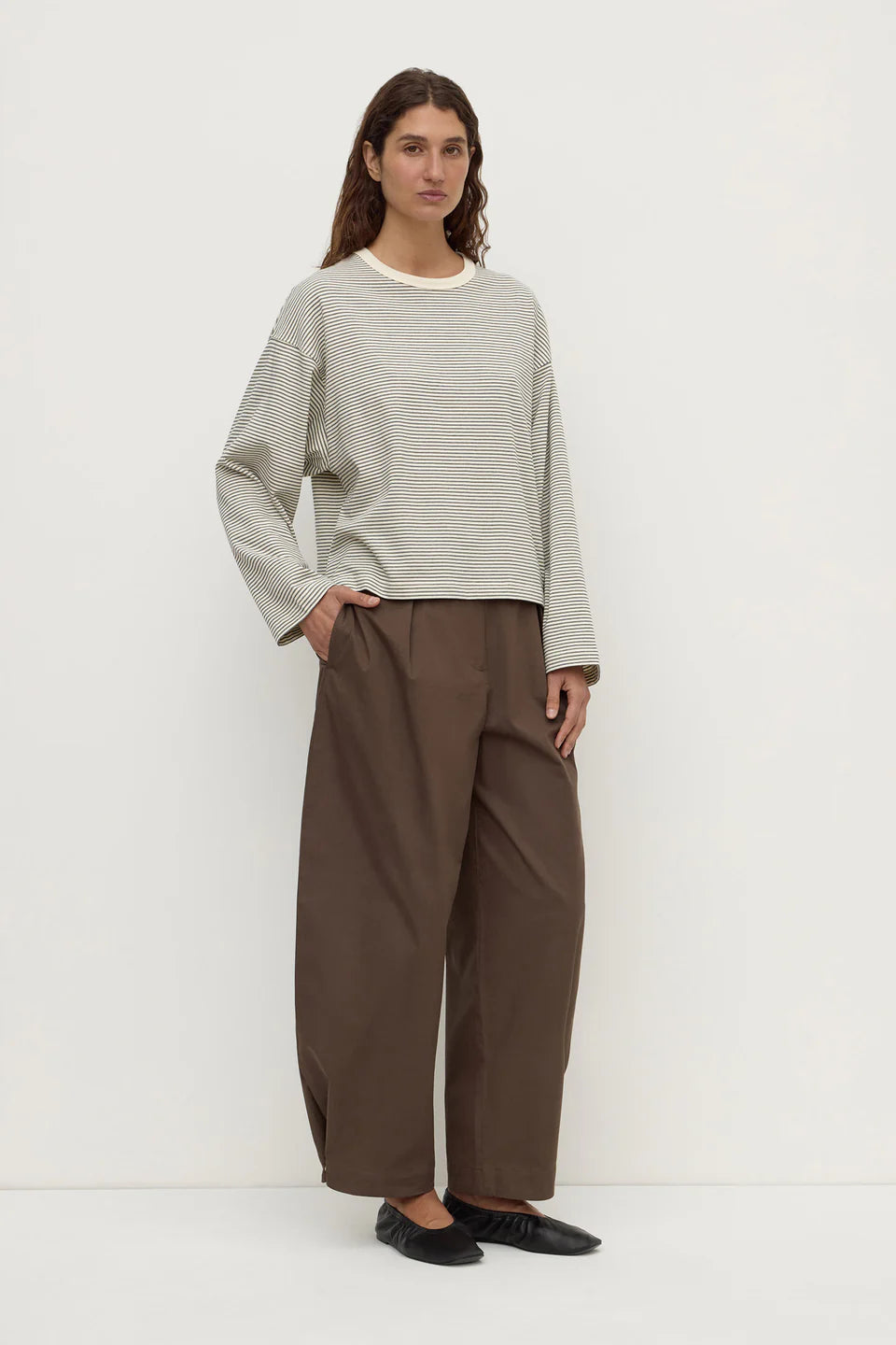 Assembly Label Malone Cropped Stripe Long Sleeve Tee - Cream/Black