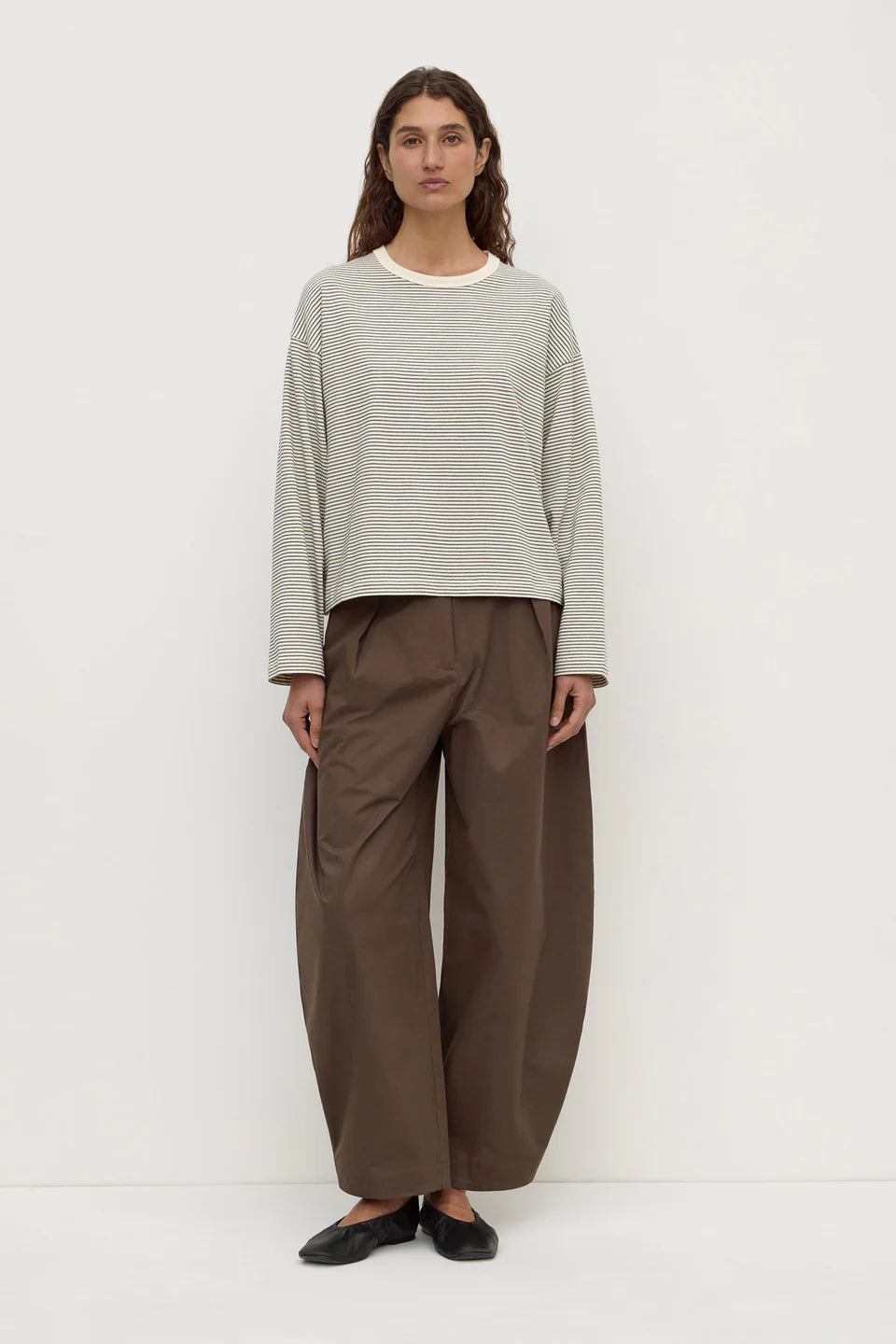 Assembly Label Malone Cropped Stripe Long Sleeve Tee - Cream/Black