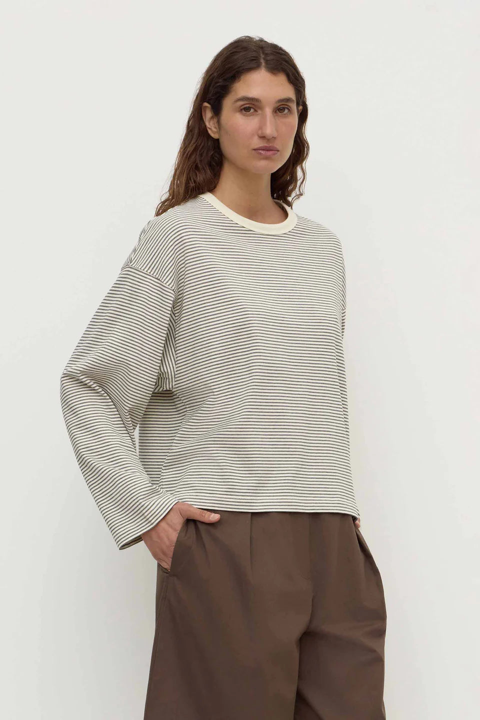 Assembly Label Malone Cropped Stripe Long Sleeve Tee - Cream/Black