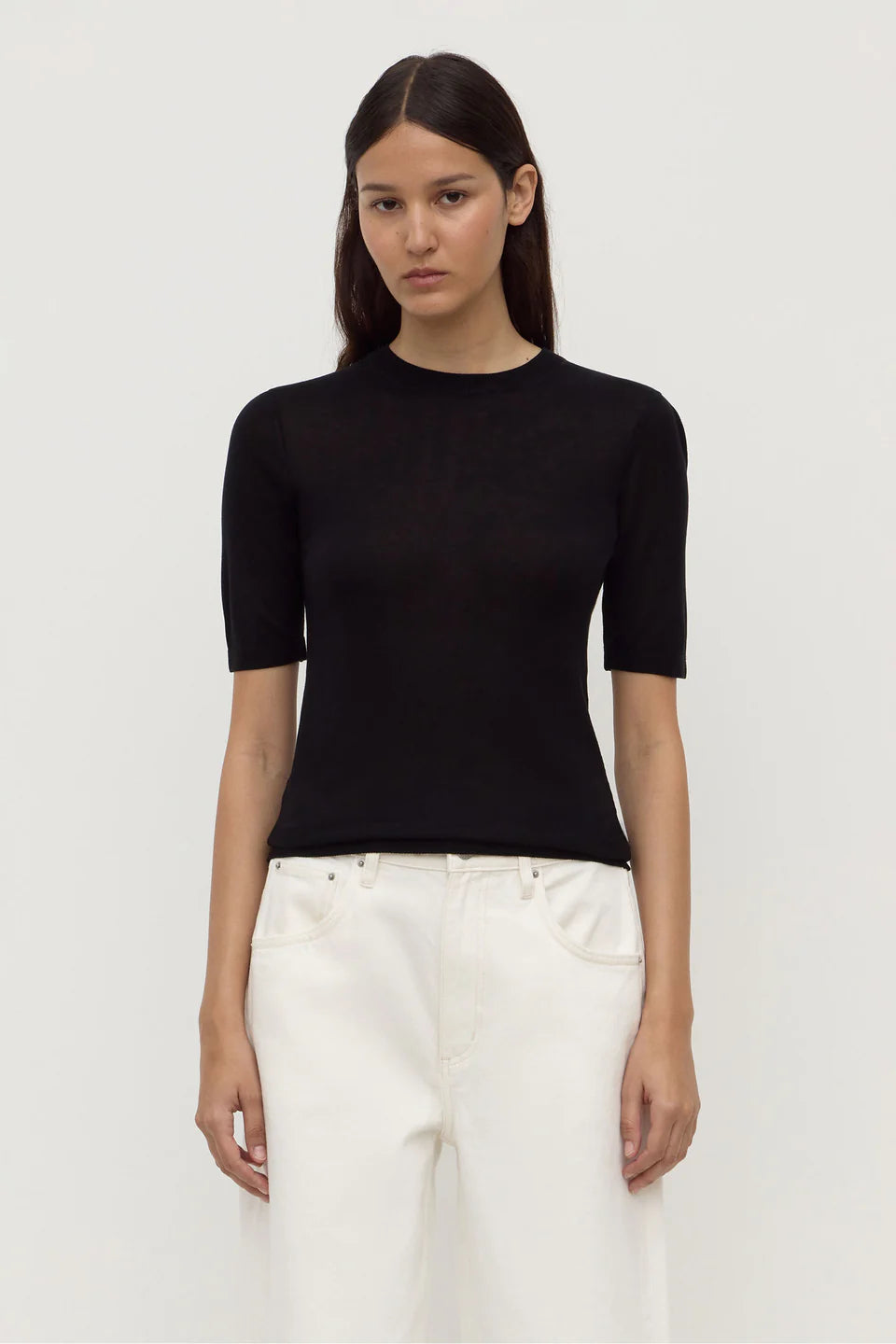 Assembly Label Mina Silk Knit Tee - Black