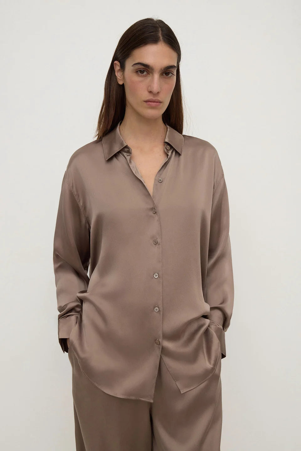 Assembly Label Pippa Silk LS Shirt - Dark Sand
