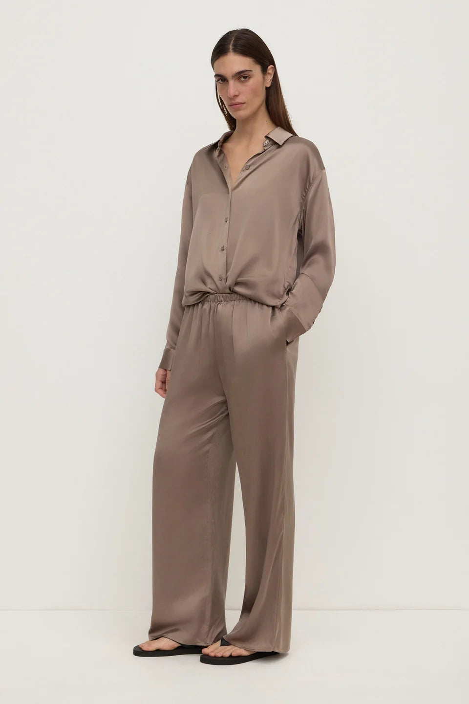 Assembly Label Pippa Silk LS Shirt - Dark Sand