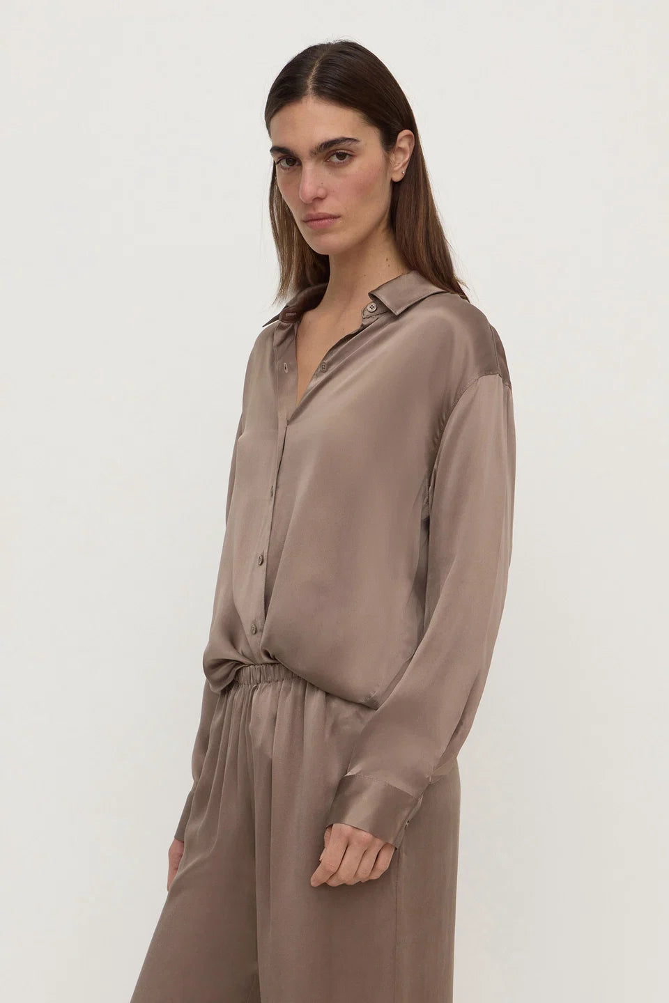 Assembly Label Pippa Silk LS Shirt - Dark Sand
