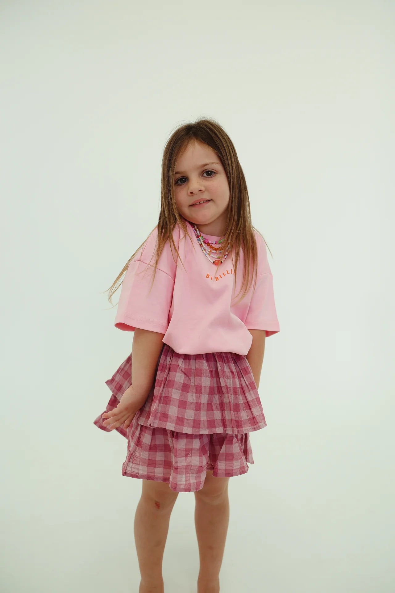 By Billie Gingham Tiered Skirt