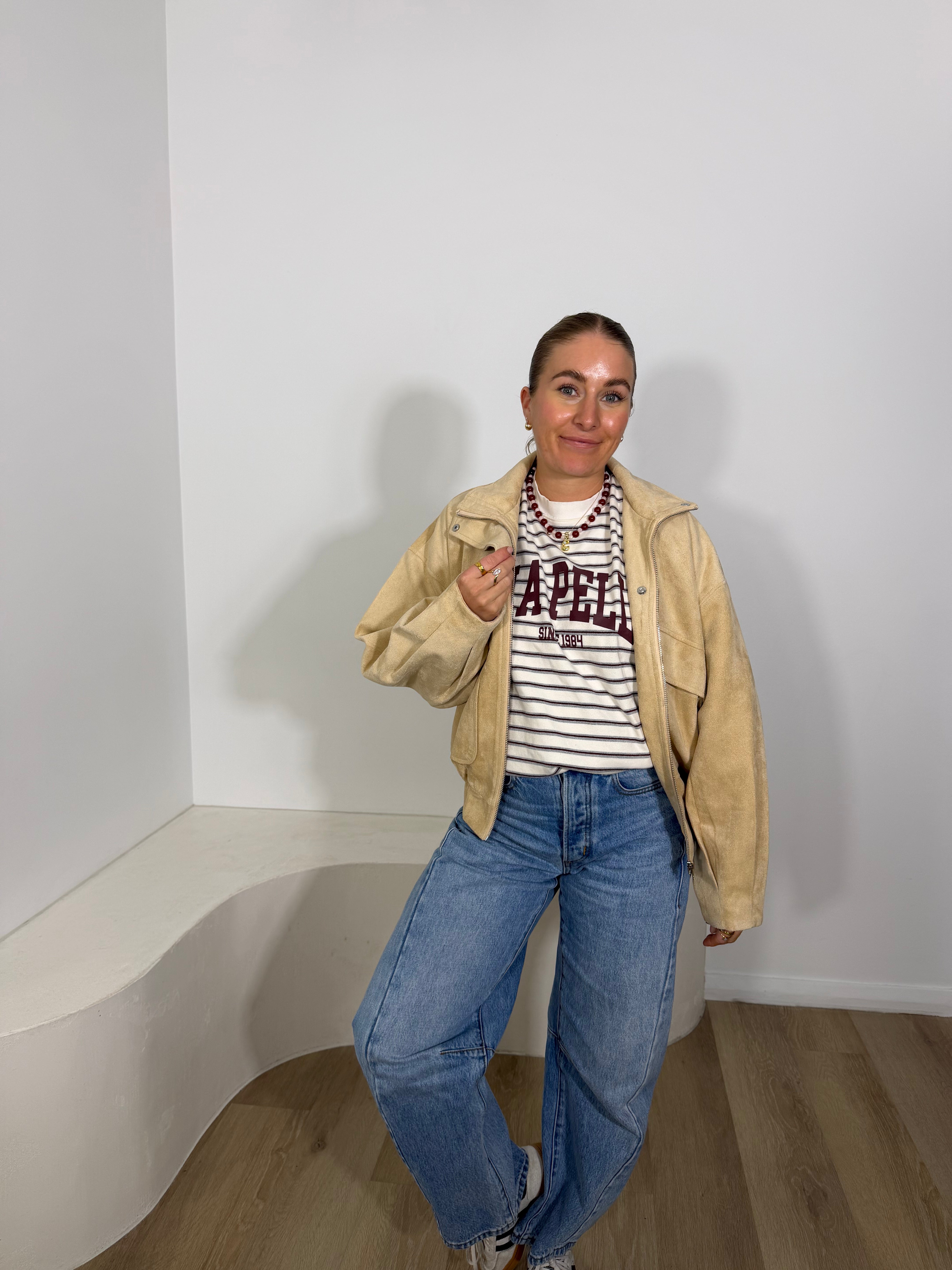 By Frankie Faux Suede Bomber Jacket - Beige