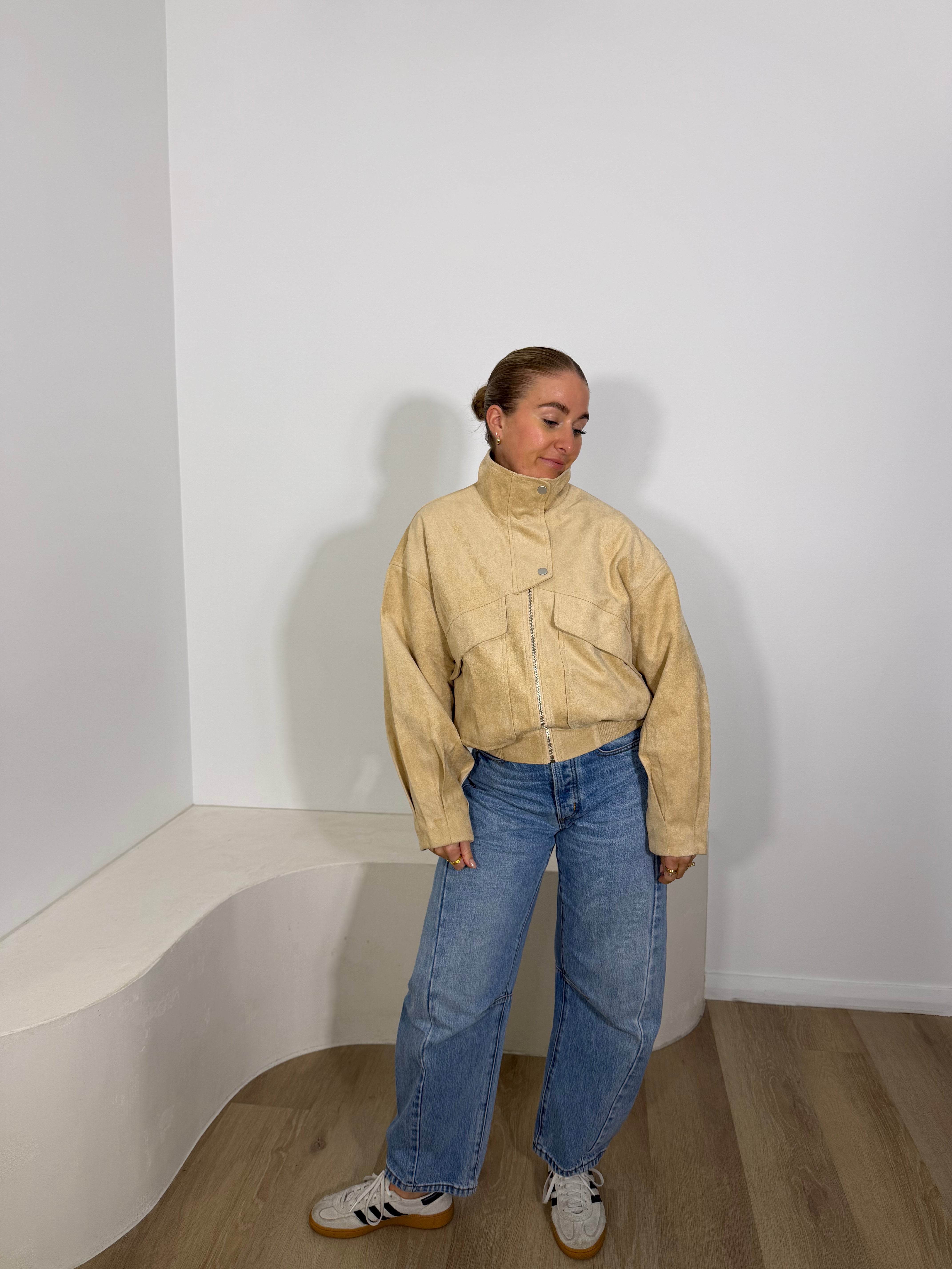 By Frankie Faux Suede Bomber Jacket - Beige