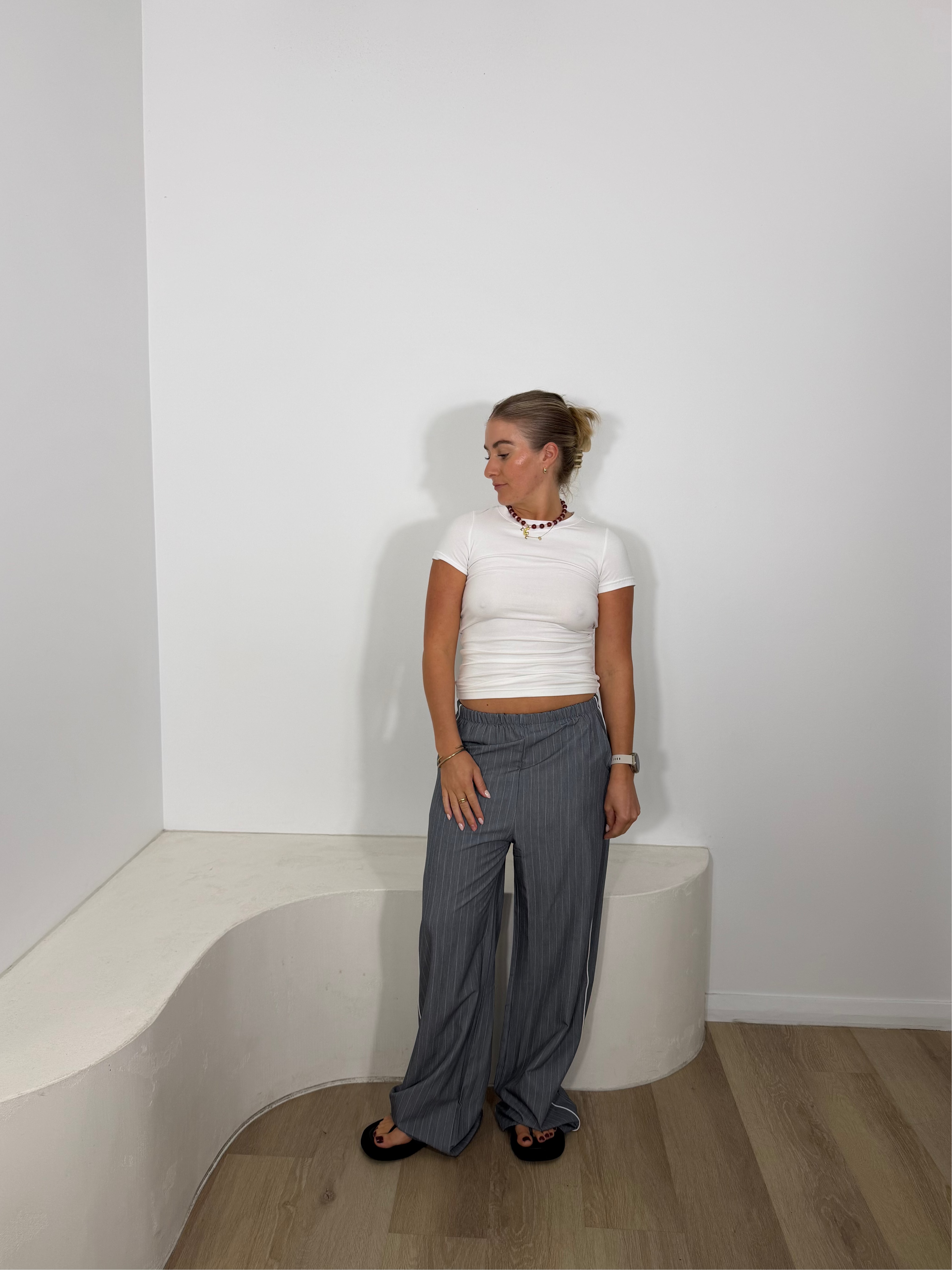 By Frankie Pinstripe Pant with Piping - Grey