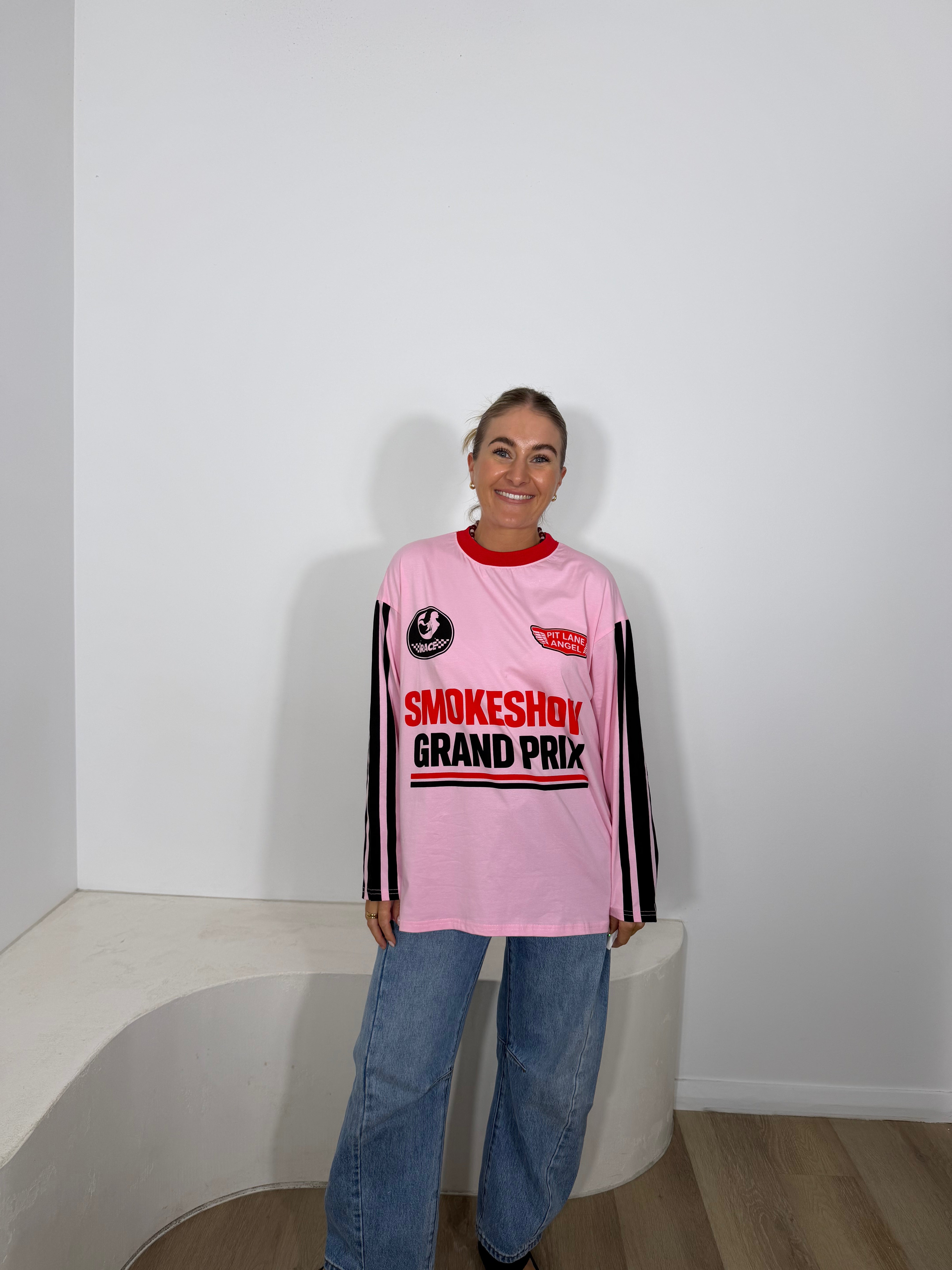 By Frankie Smokeshow Grand Prix Long Sleeve Tee - Pink