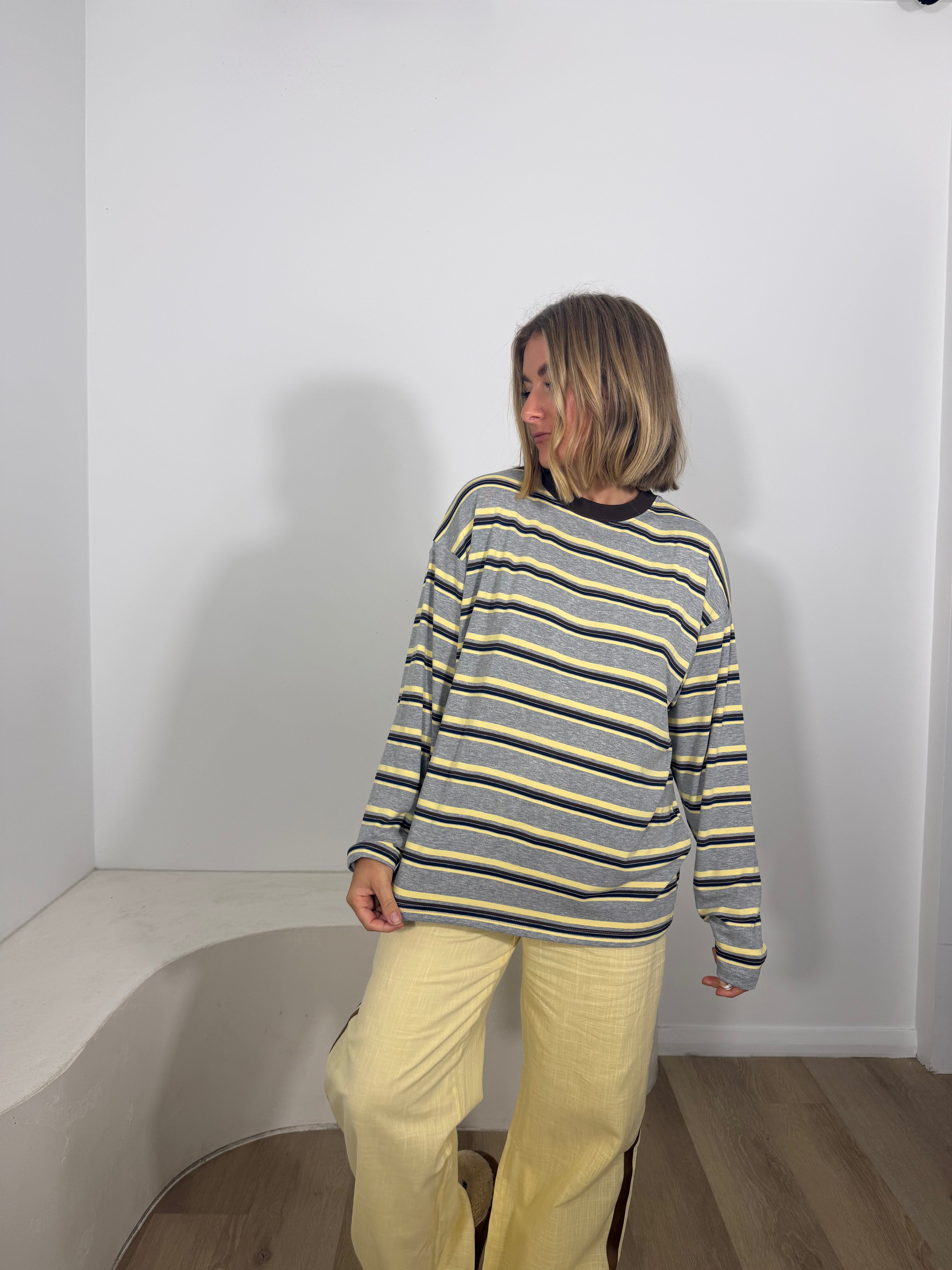 By Frankie Stripe Long Sleeve - Grey, Choc & Yellow