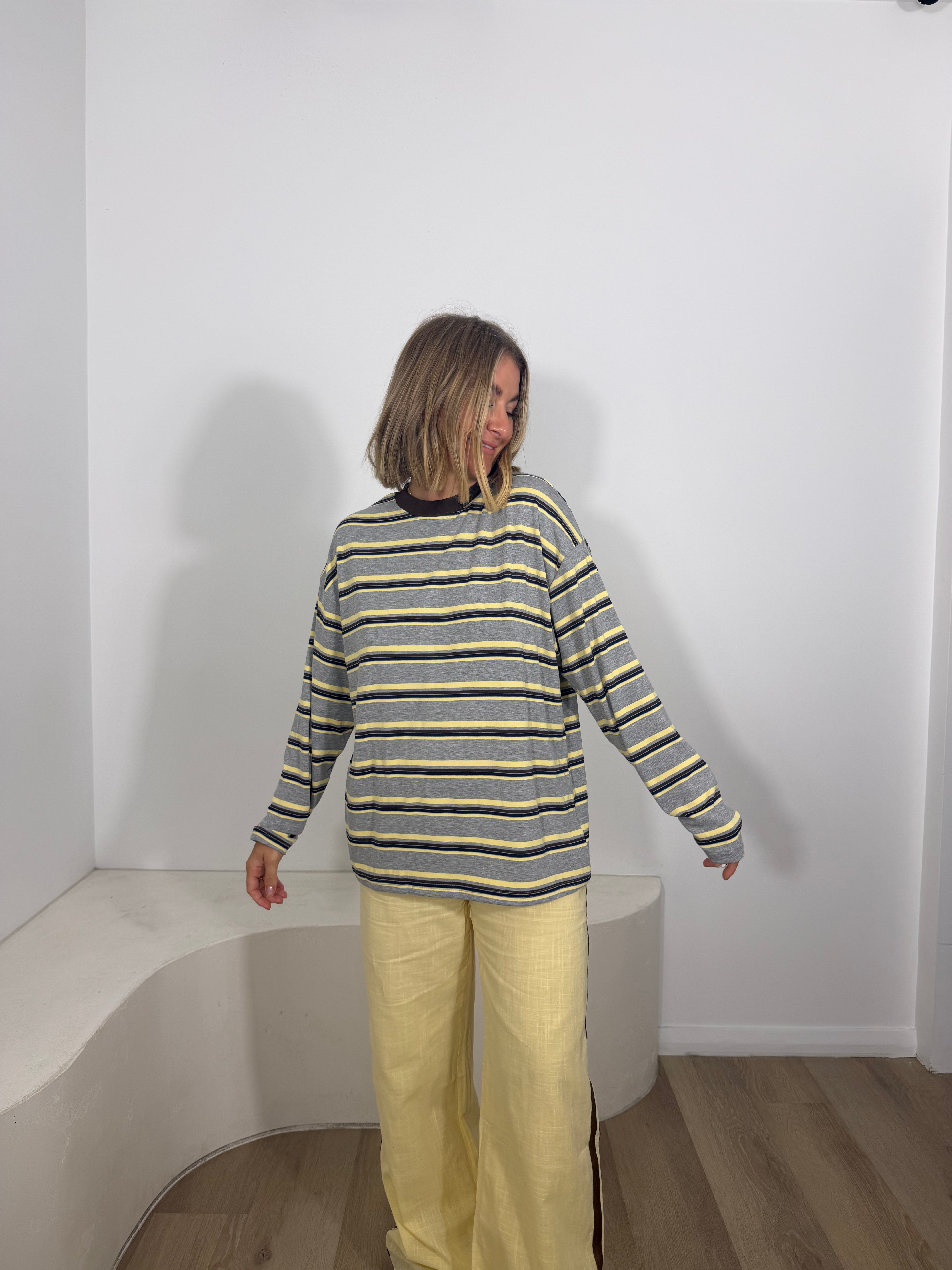 By Frankie Stripe Long Sleeve - Grey, Choc & Yellow