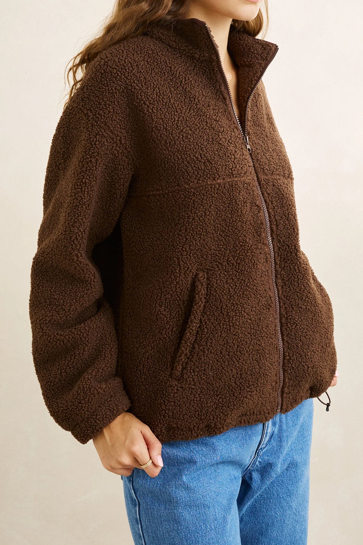 Rhythm Zip Through Sherpa Fleece - Chocolate