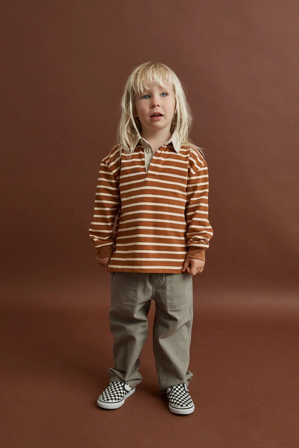 Rhythm Kids Stripe LS Rugby Polo - Earth