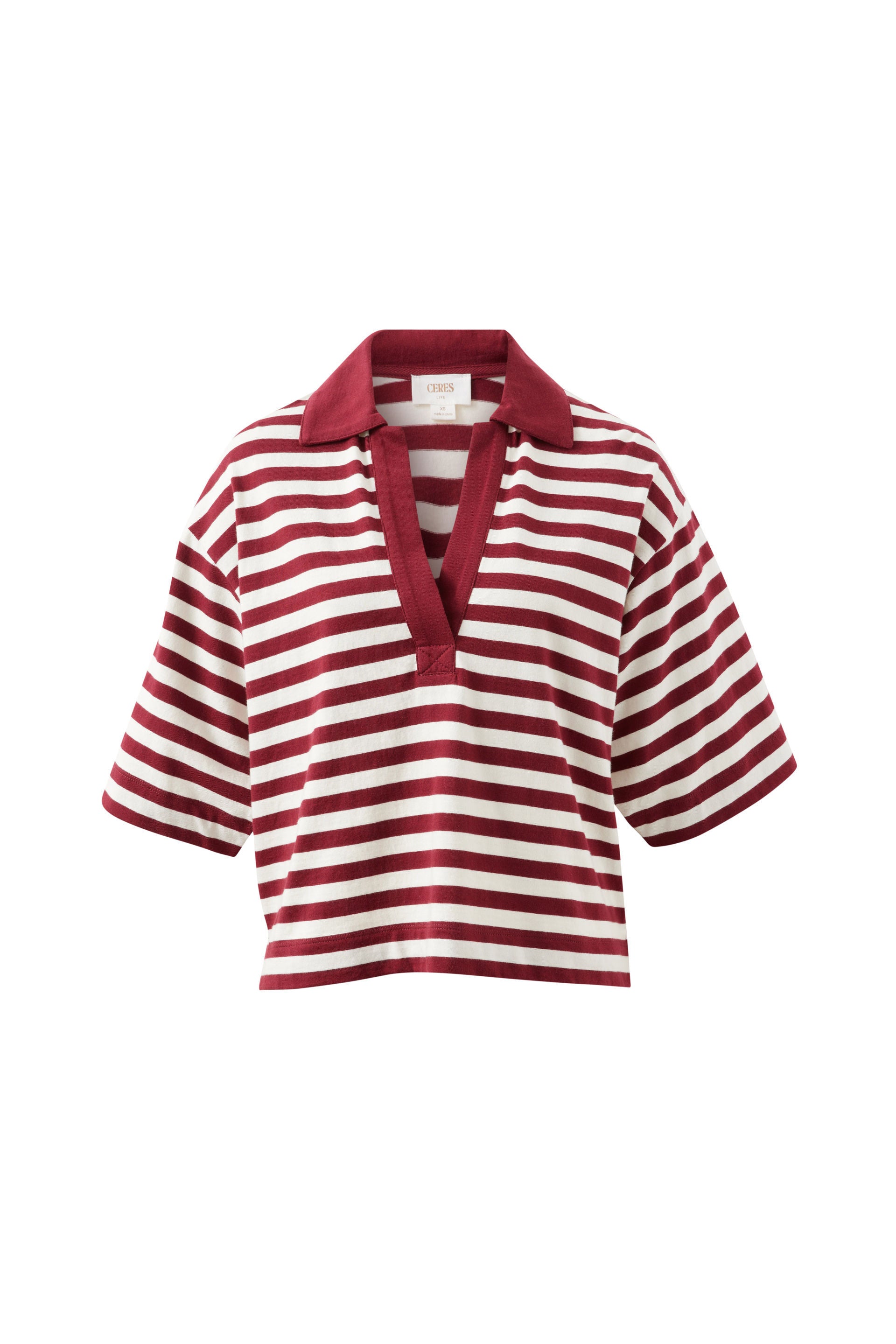 Ceres Life Arlie Short Sleeve Rugby - Burgundy/ Milk Stripe