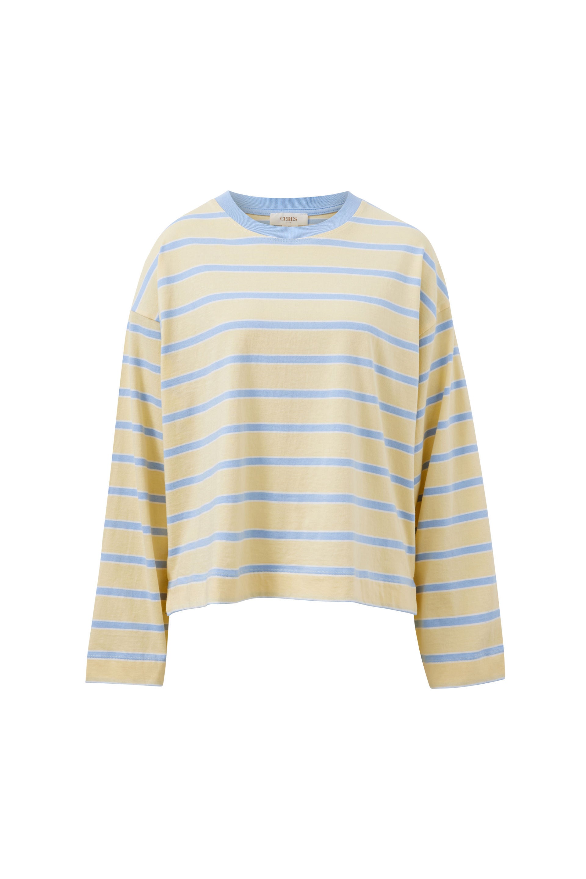 Ceres Life Beau Tie Slouchy Tee - Butter/ China Blue Stripe