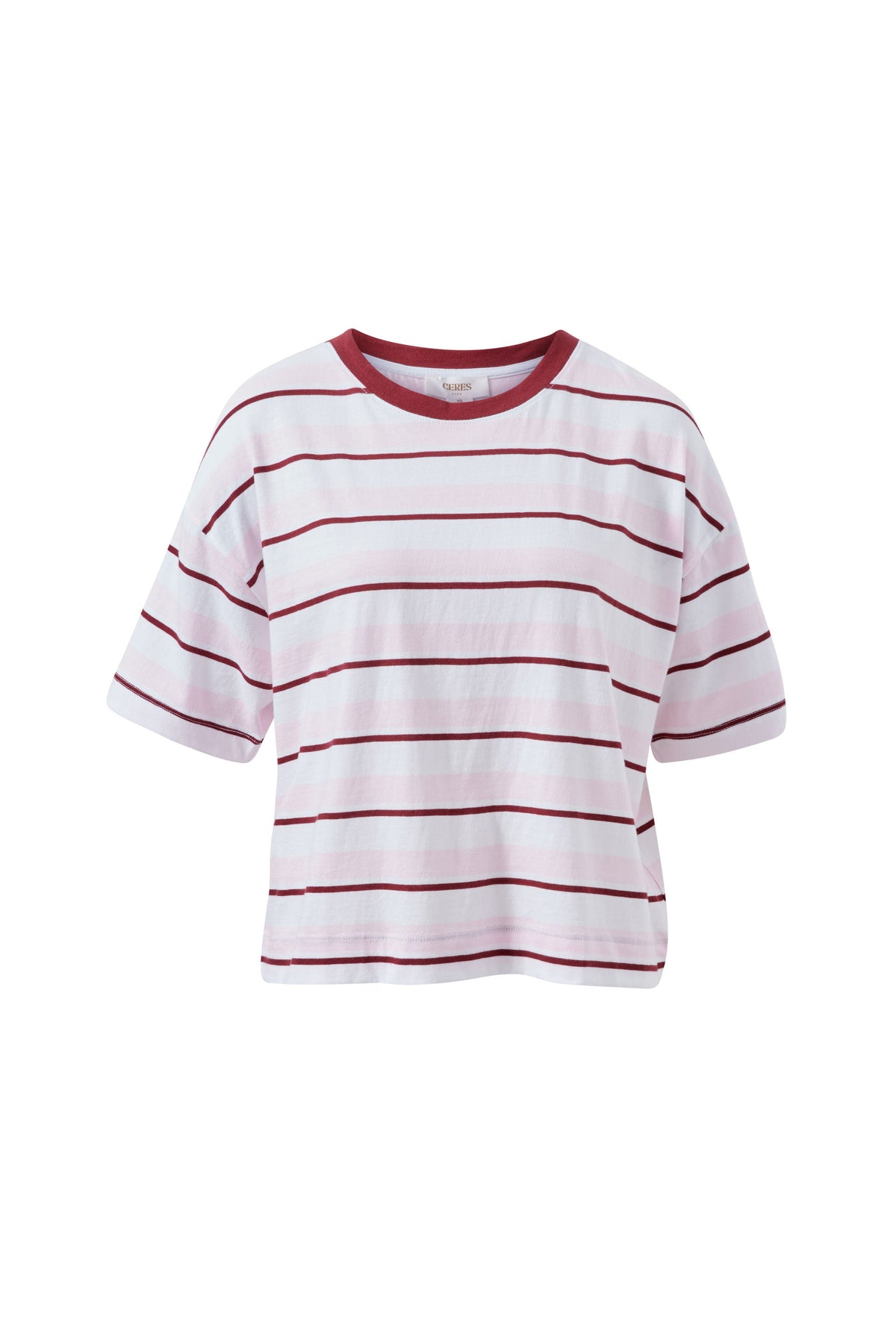 Ceres Life Brea Boxy Tee - Sunfaded Pink/Mulburry Stripe