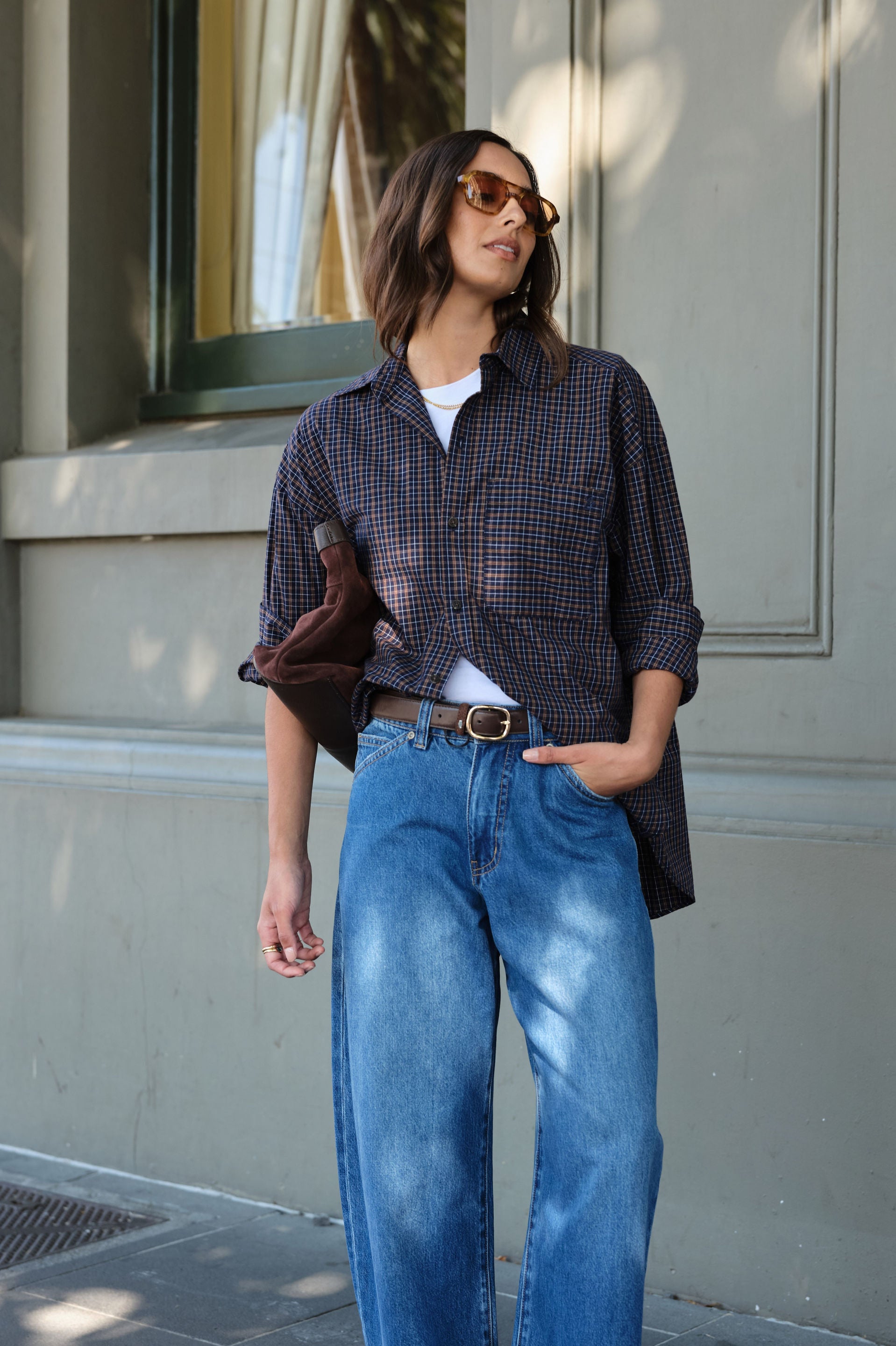 Ceres Life Peta Oversized Shirt - Navy/Check