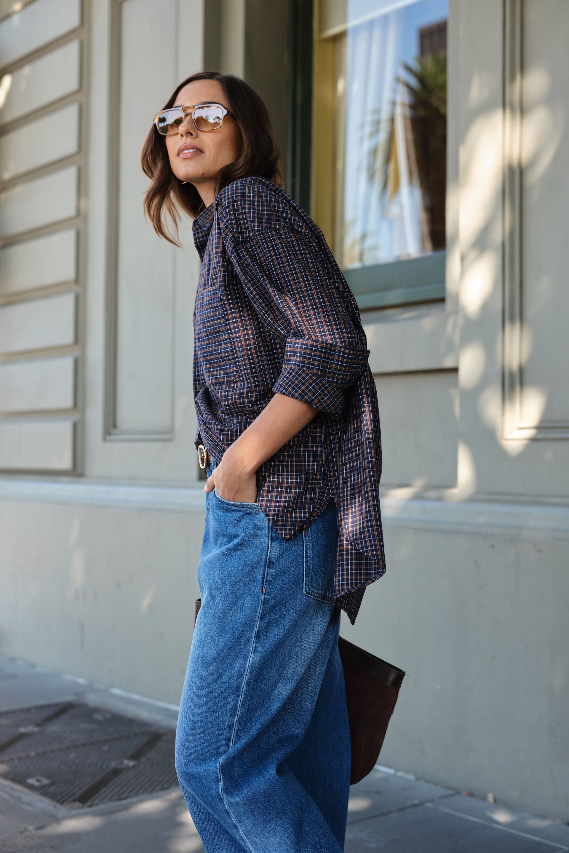 Ceres Life Peta Oversized Shirt - Navy/Check
