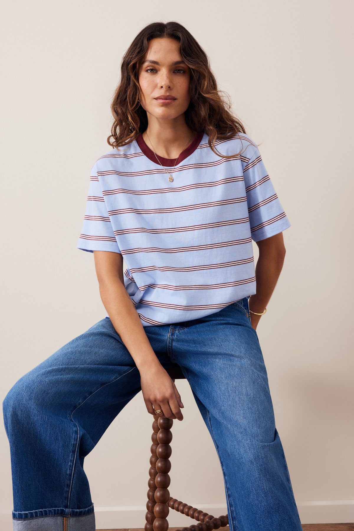 Ceres Life Stevie Slouchy Tee - China Blue/Mulburry White Stripe