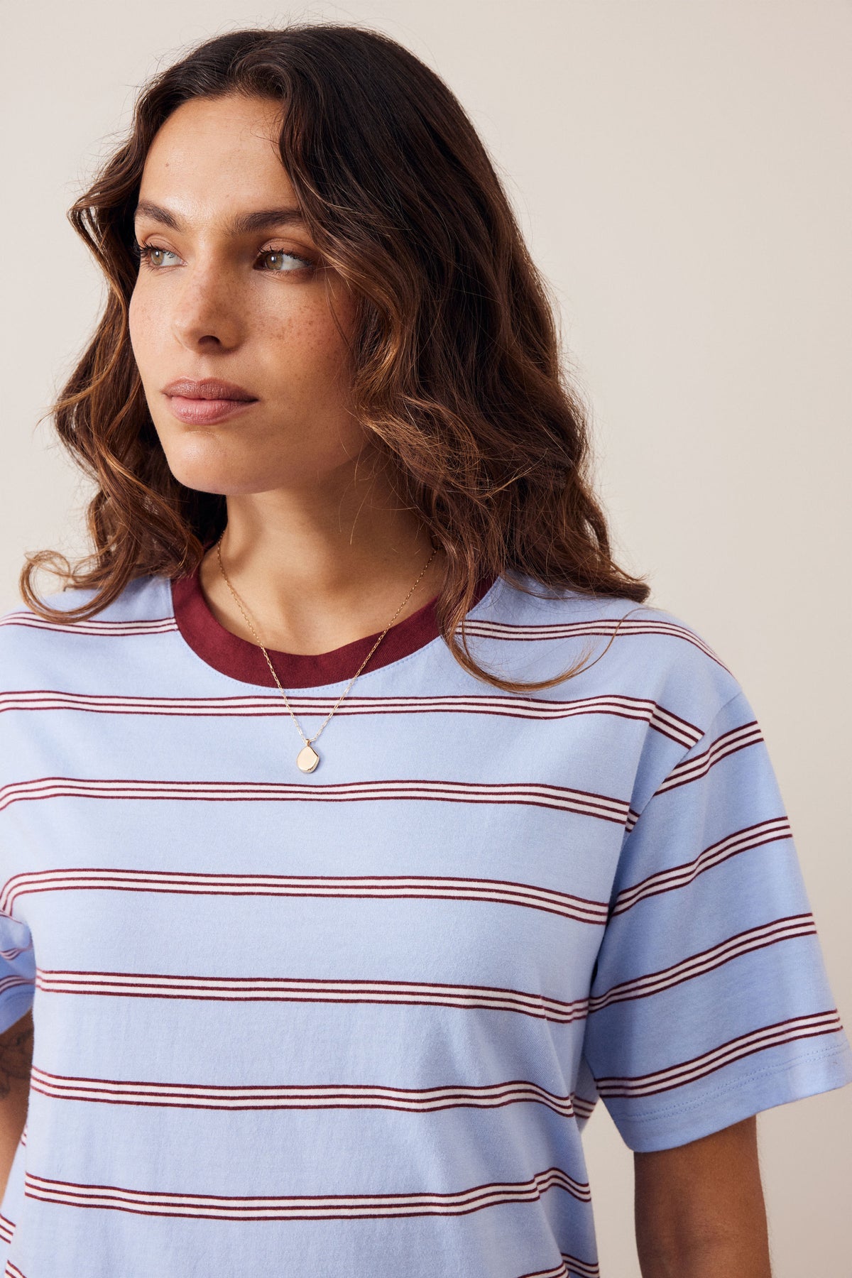 Ceres Life Stevie Slouchy Tee - China Blue/Mulburry White Stripe