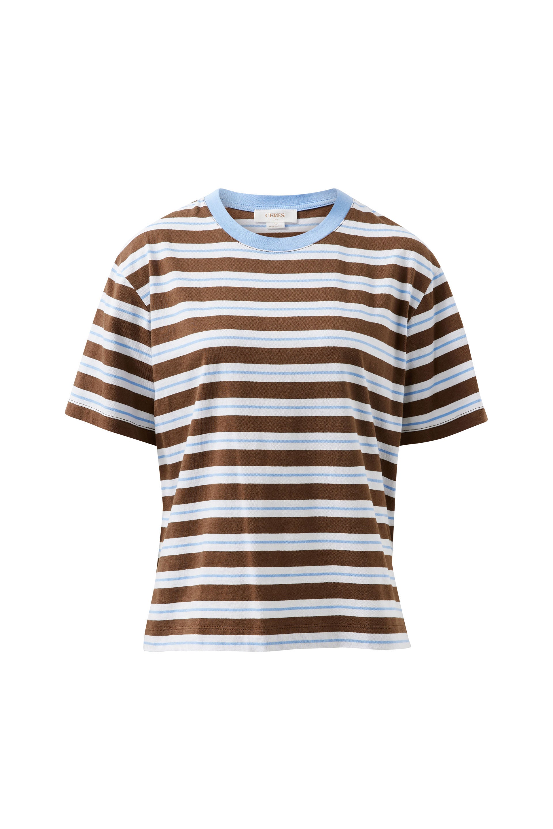 Ceres Life Stevie Slouchy Tee - Cocoa/Sky Blue Stripe