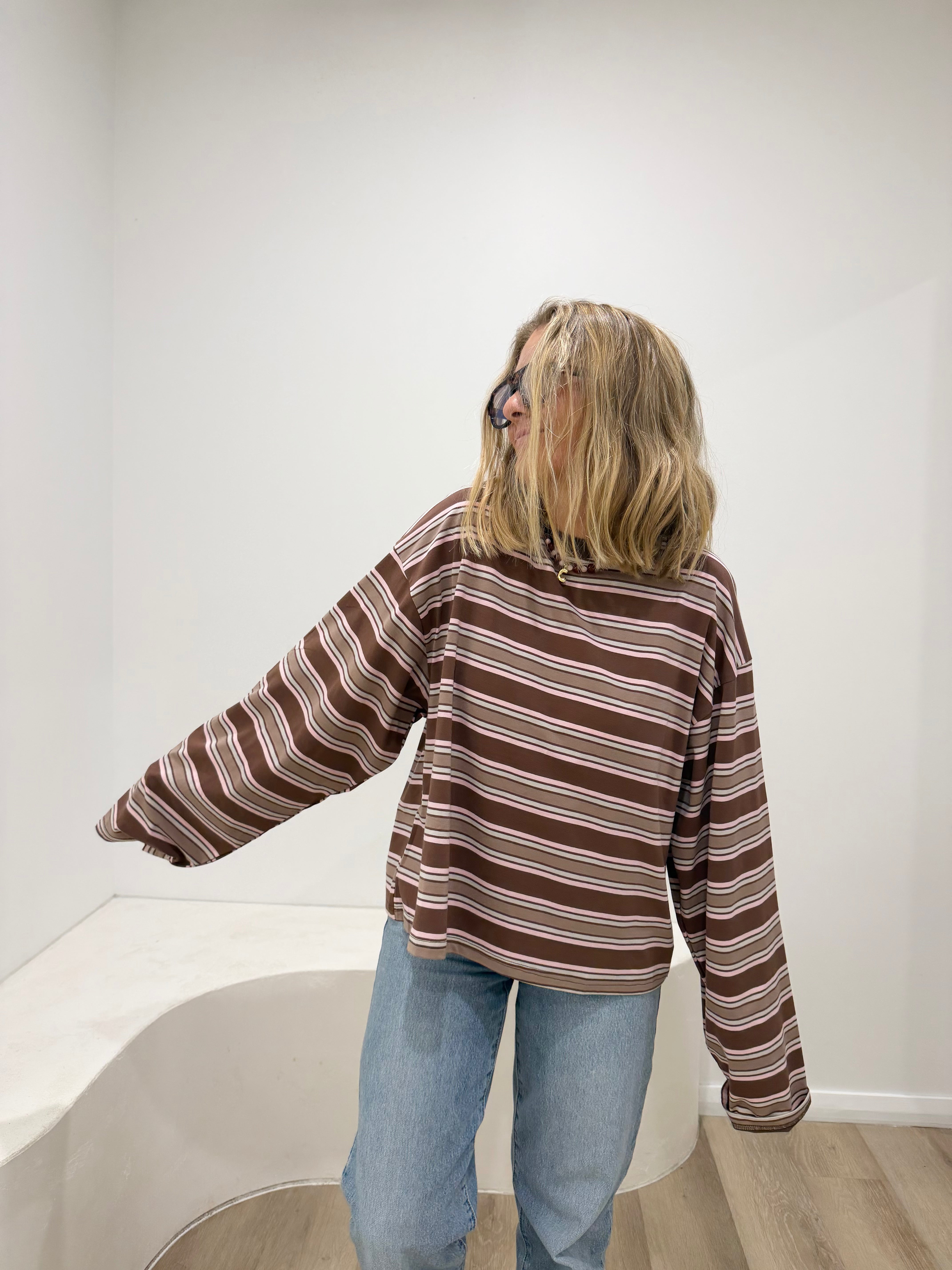 Choc & Beige Stripe Long Sleeve Tee