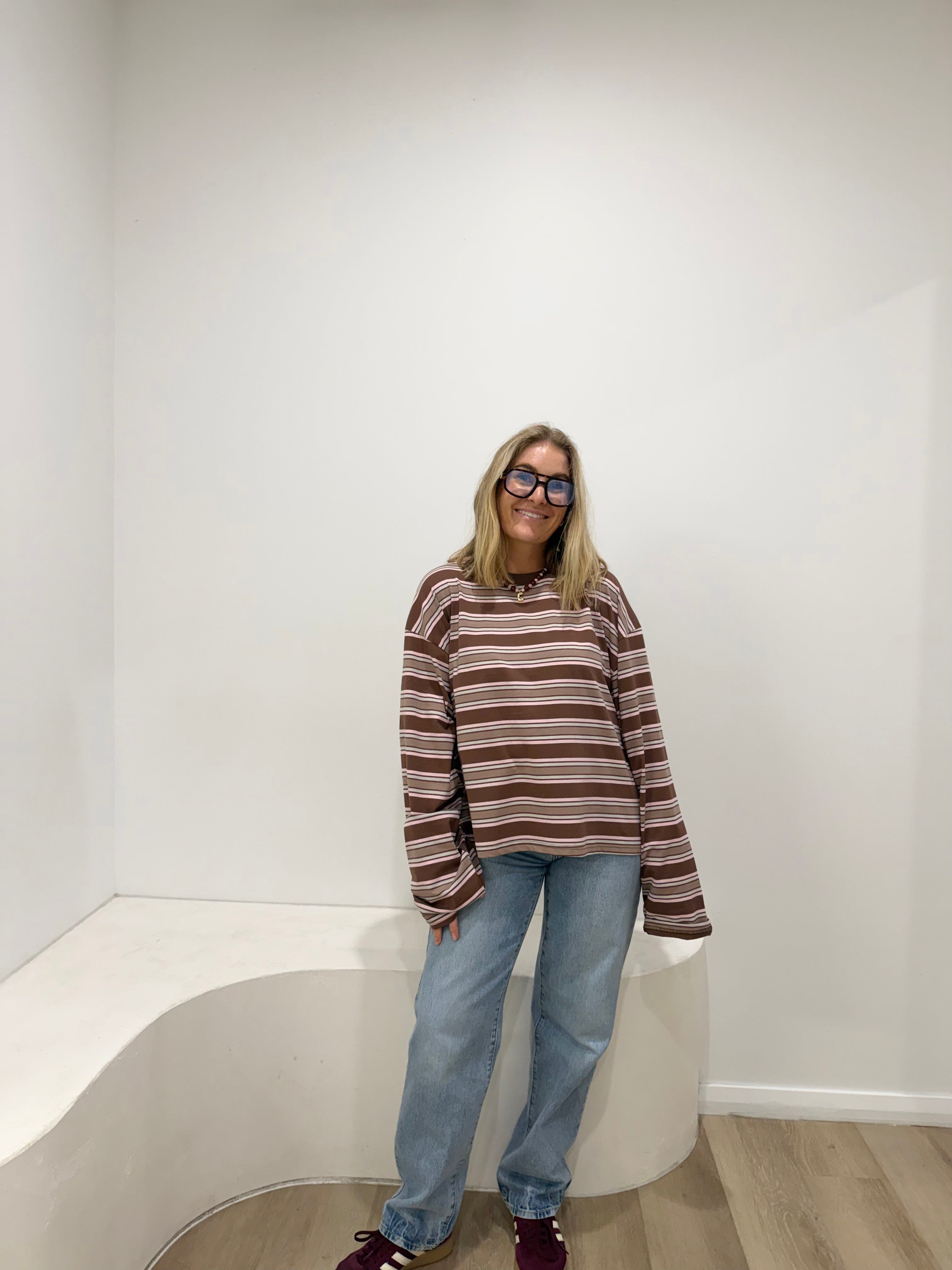 Choc & Beige Stripe Long Sleeve Tee