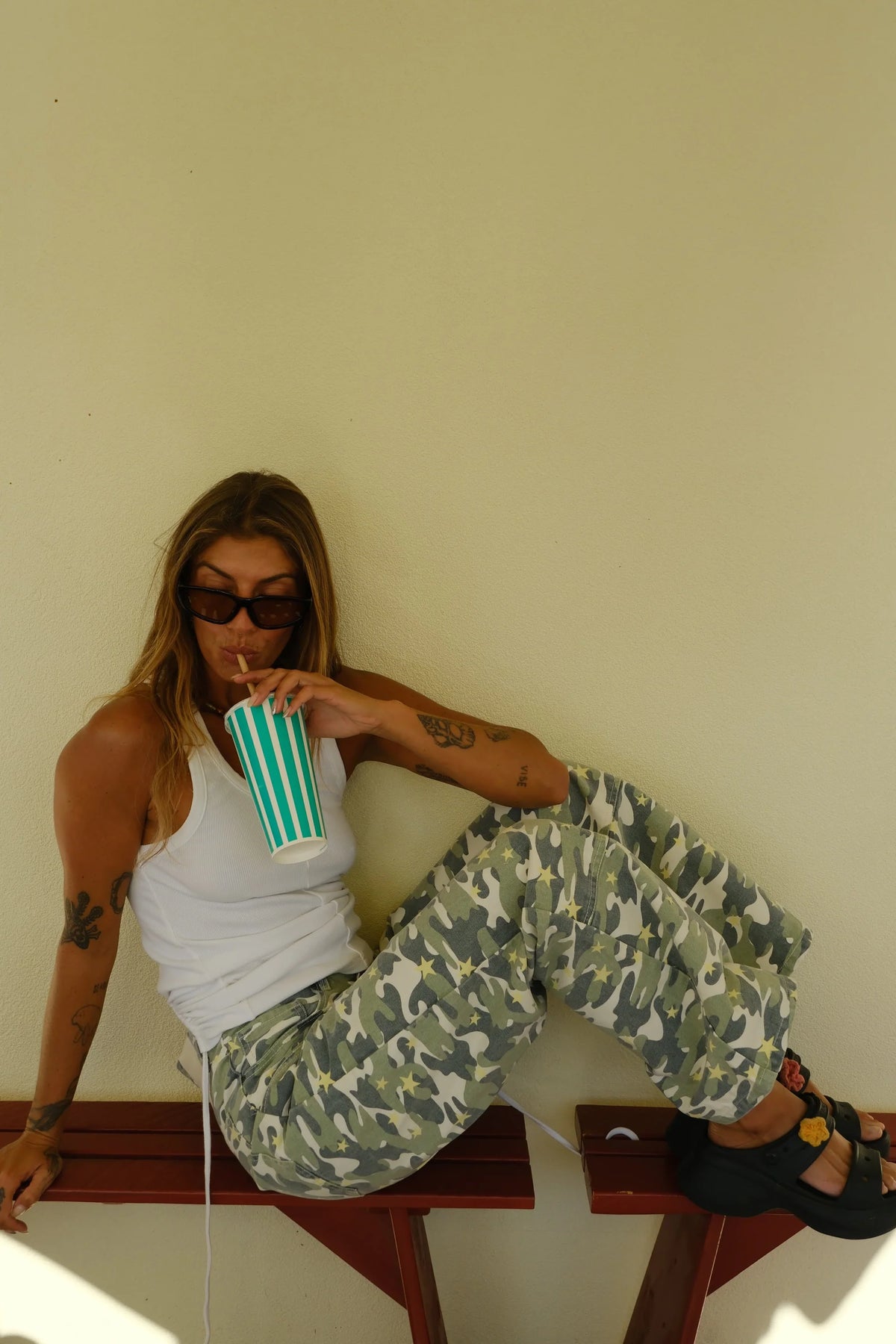 By Billie Baggy Mid Rise Jean - Camo Star